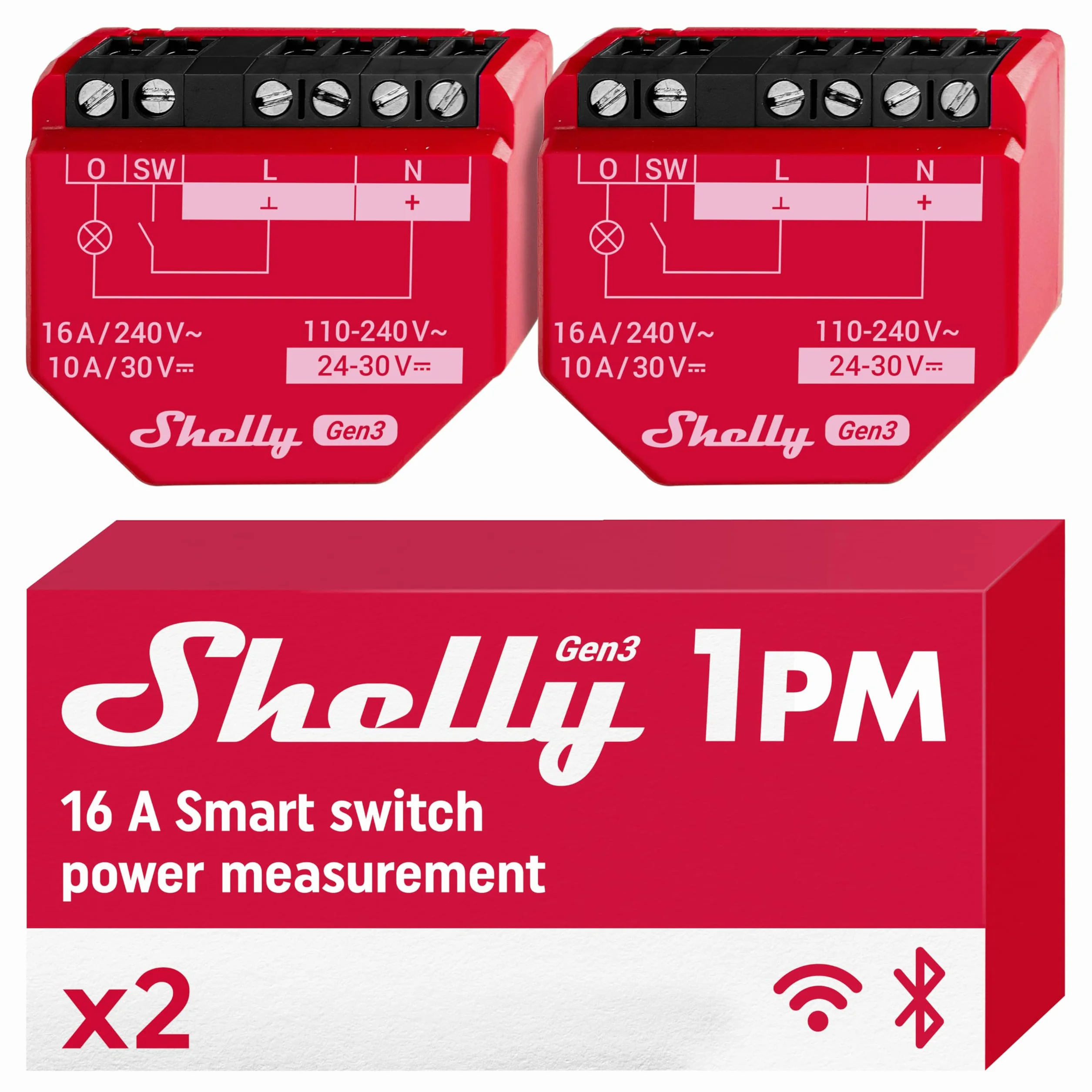 Shelly 1PM Gen3 x2 WiFi Relay Switch with Current Measurement - 16 A | Light Control | Alexa Google Home, Matter Compatible | iOS Android App | No Hub Required