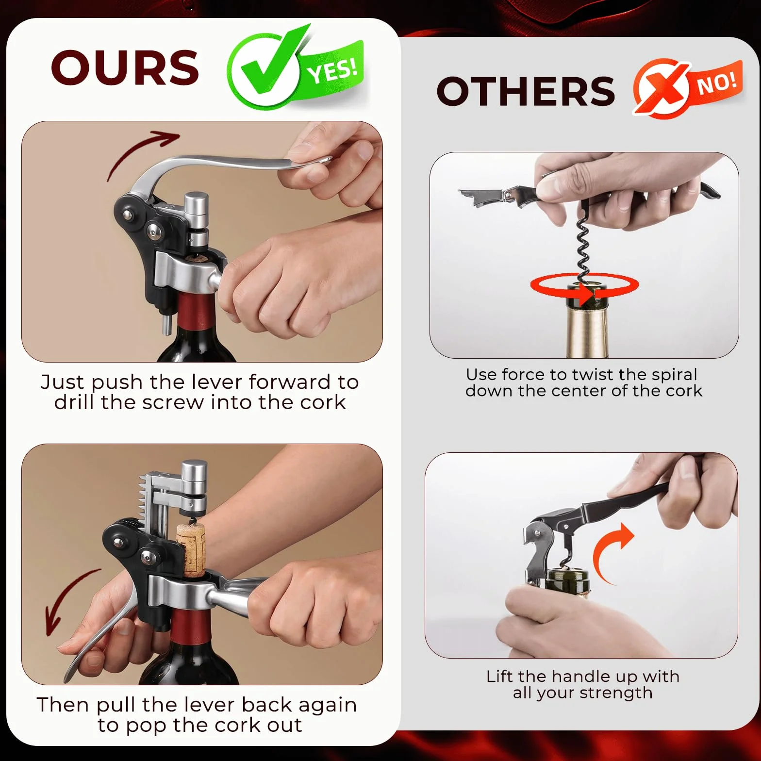 Abridor de Vino Set 5 Piezas Sacacorchos Profesional Manual con Vertedor Tapón Cortacápsulas y Espiral Intercambiable