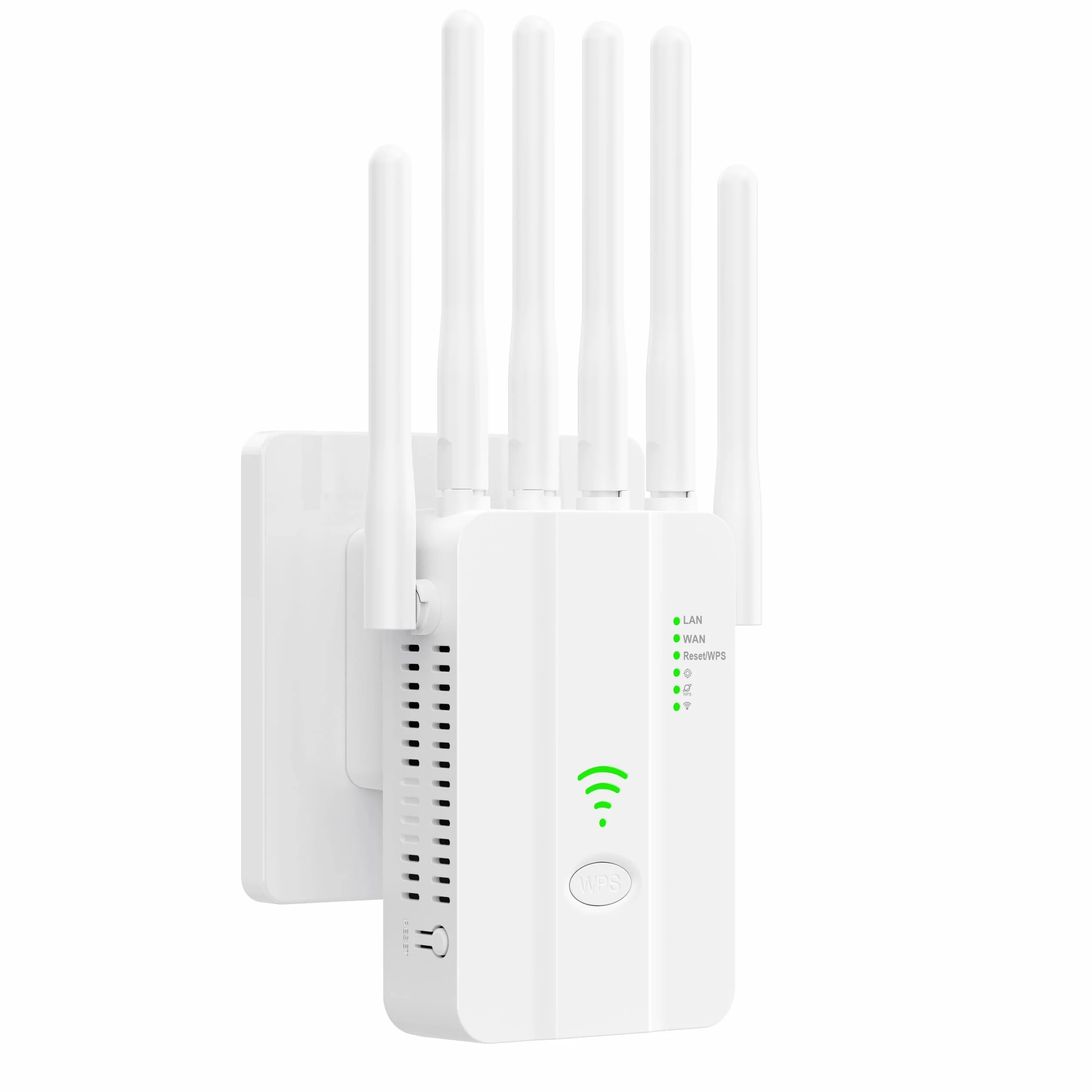 Repetidor WiFi Potente, Amplificador Señal WiFi, WiFi Extender con 6 Antenas, 2 Puertos LAN, Modos (Repetidor, Router, Ap), Cobertura hasta 3000 pies², para Casa y Oficina, Instalación Fácil