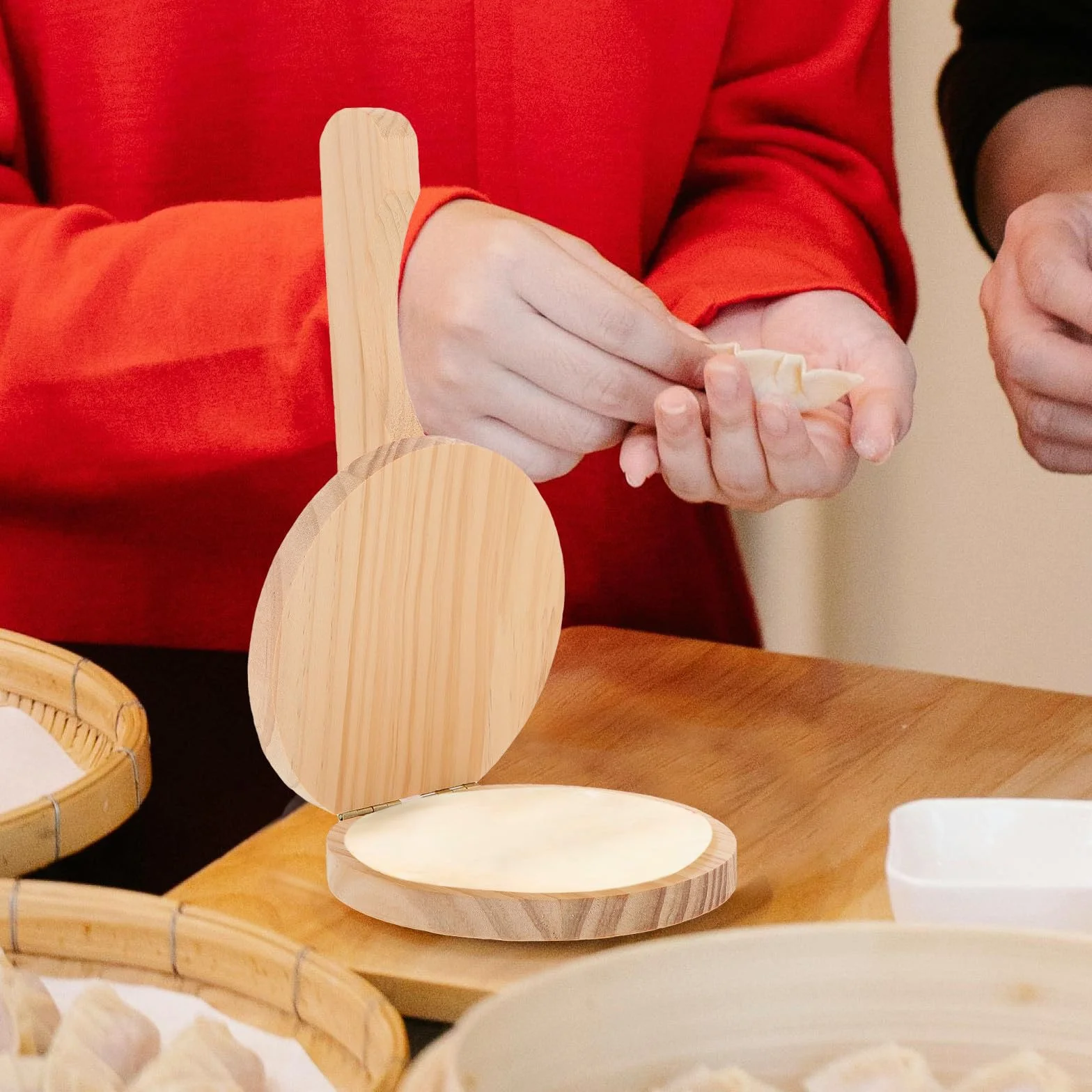 Prensa Manual para Bolas de Masa Hervida 21.5x12.5 cm de Madera Ergonómica para Empanadillas y Dumplings