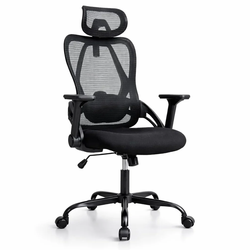 Silla de Oficina Ergonómica Profesional con Soporte Lumbar Ajustable, Reposacabezas Regulable, Reposabrazos 3D, Respaldo de Malla Transpirable, Ruedas 360º