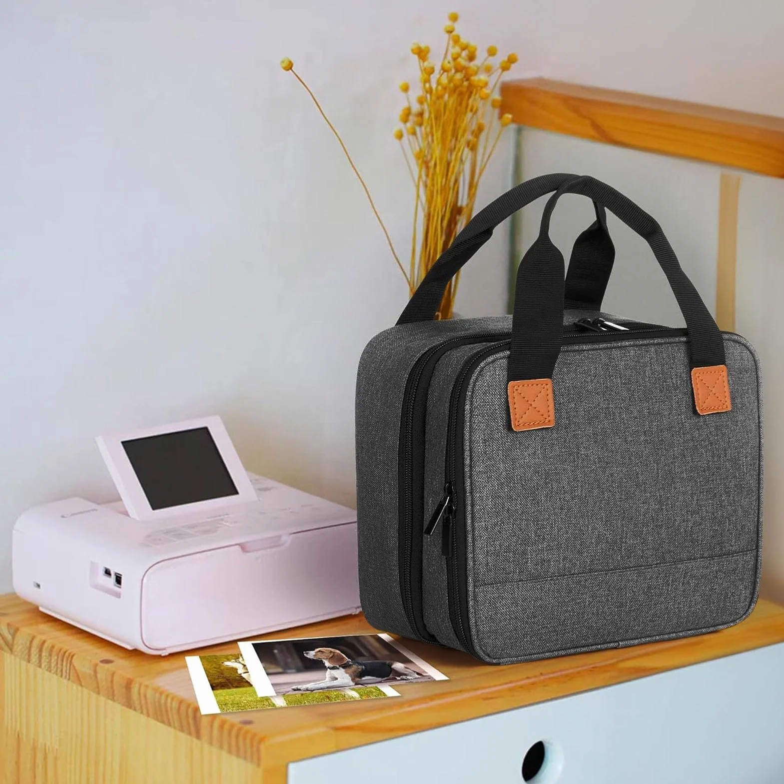 Goshyda Bolsa de Transporte para la Impresora Fotográfica Selphy CP1500 CP1300 CP1200, Estuche Portátil de Impresora con Divisor Ajustable, para Impresora de Almacenamiento y Accesorios