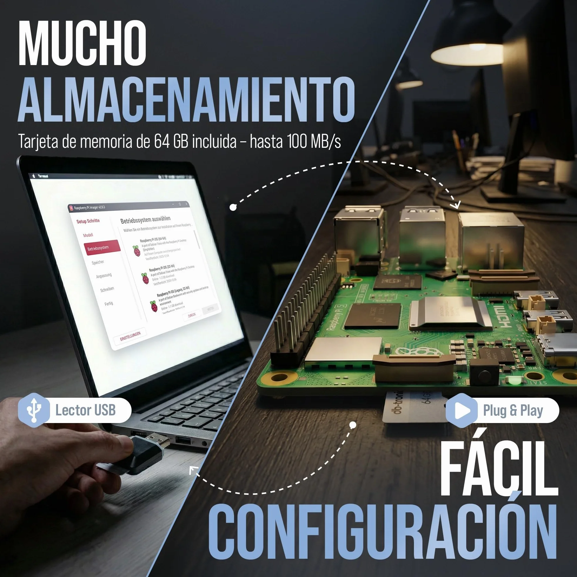 db-tronic Raspberry Pi 5 1 GB Starter Kit | Edición 64 GB | Alimentación 27 W | Carcasa con Ventilador | Micro HDMI 4K | Disipador | Ideal para Home Assistant y el Smart Home