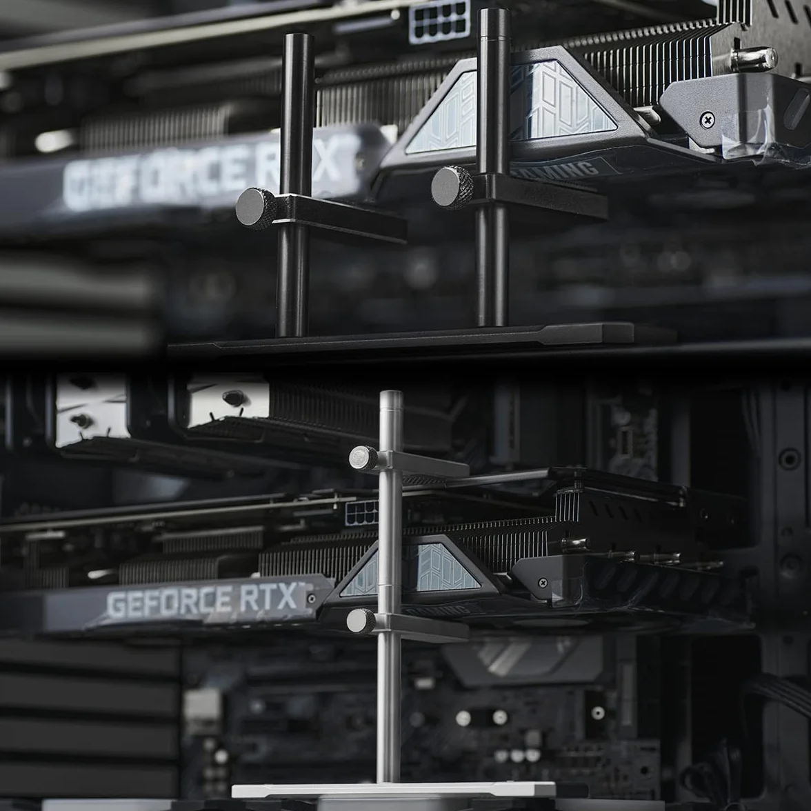 Soporte de GPU ajustable, barra doble, altura ajustable para tarjeta gráfica, soporte para tarjeta gráfica vertical, componentes de PC,aluminio (80-150 mm negro)