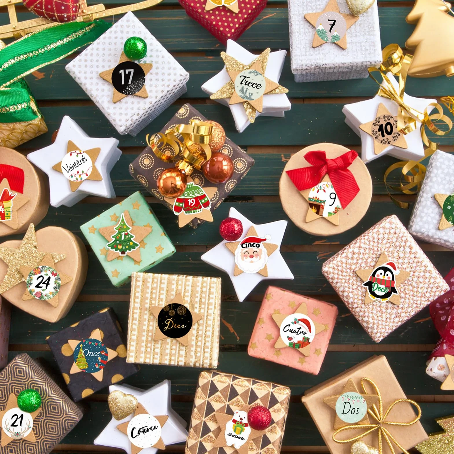 Calendario de Adviento Pegatinas 1-24 Números Autoadhesivas Navidad Decoración