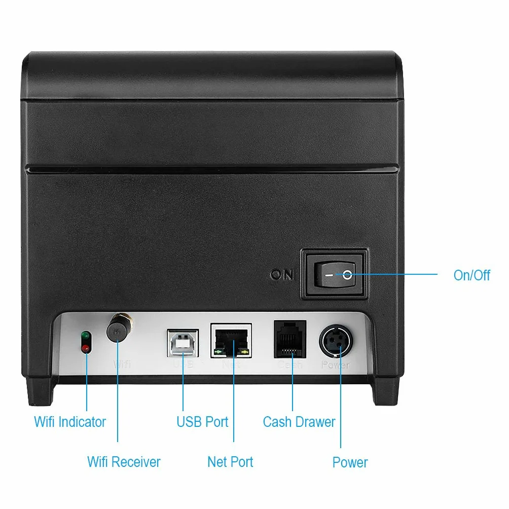 EXCELVAN Impresoras inalámbricas de Matriz WiFi 300mm/seg 80 mm Auto-Cut Impresora térmica Dot ESC/POS Wireless Thermal Receipt Impresora USB WiFi