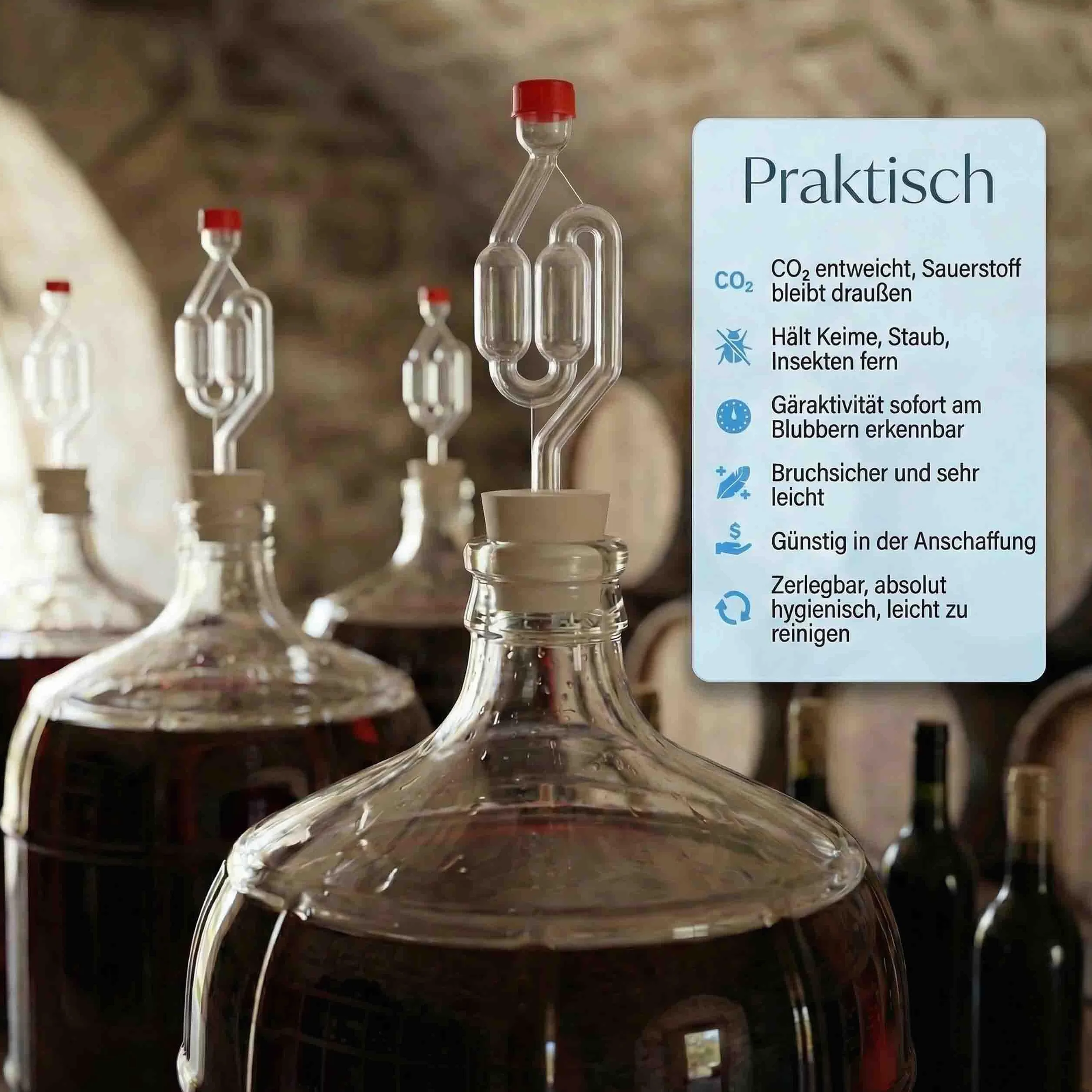 Lantelme Tubo de fermentación rojo de plástico para vino, cerveza, chucrut, kimchi