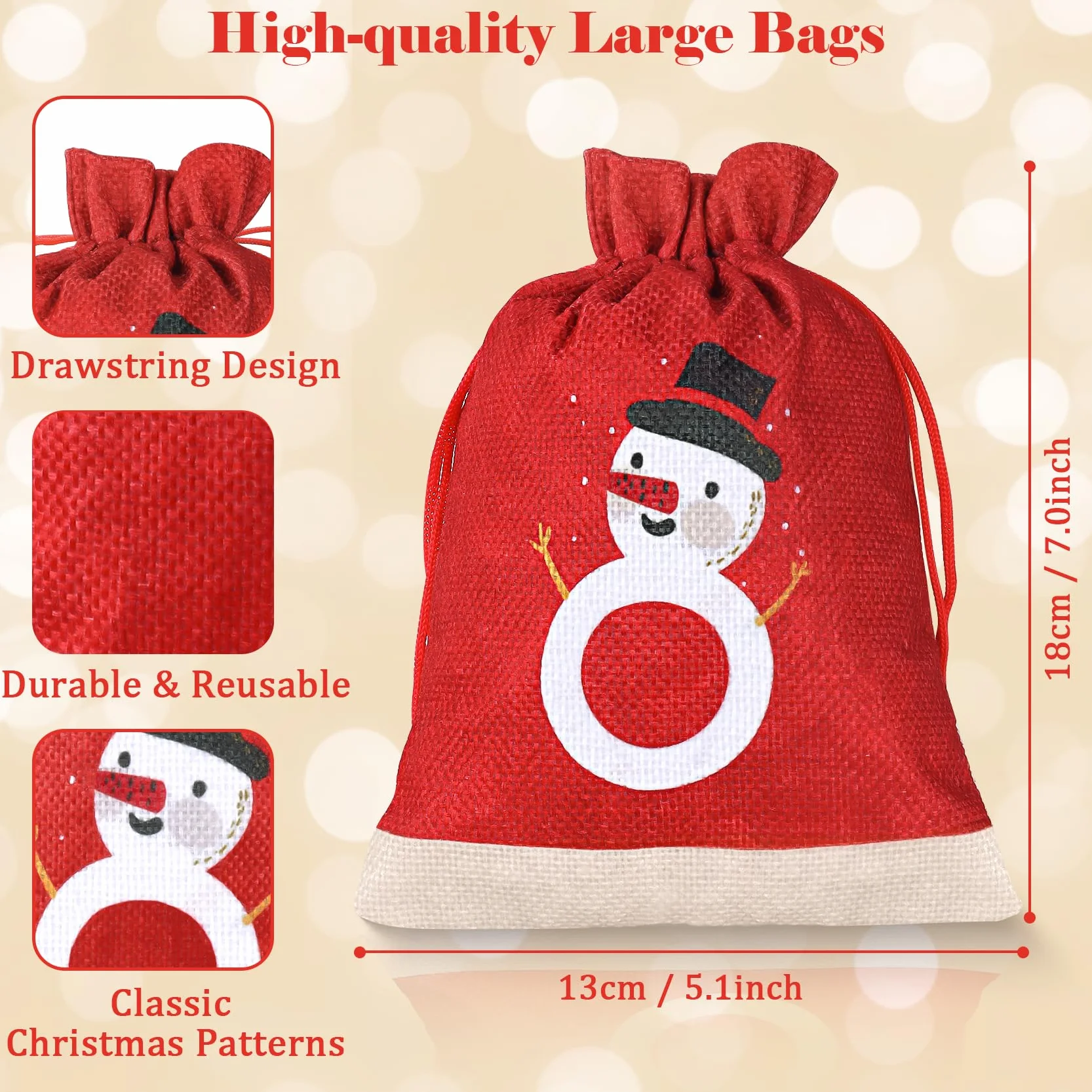 Calendario Adviento para Rellenar Tela 2025, 18x13 cm, Bolsas de Yute DIY 24 Piezas