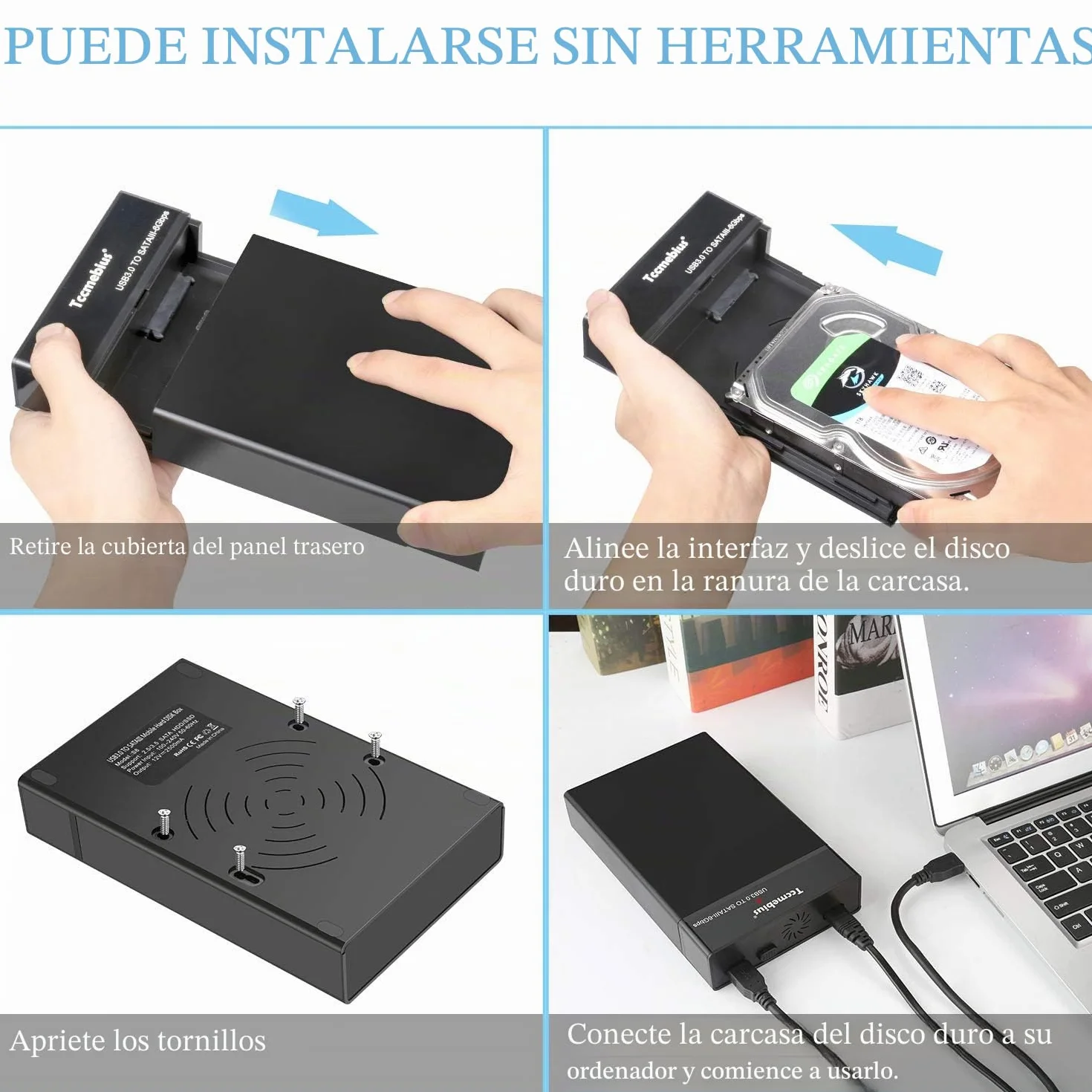 Carcasa Disco Duro, USB 3.0 Caja 3.5 Externo para 2,5 3,5 Pulgadas SATA HDD SSD hasta 22TB, con Adaptador de Corriente 12V3A Cable USB A/C, Soporte UASP Función de sueño automática (TCC-S8)