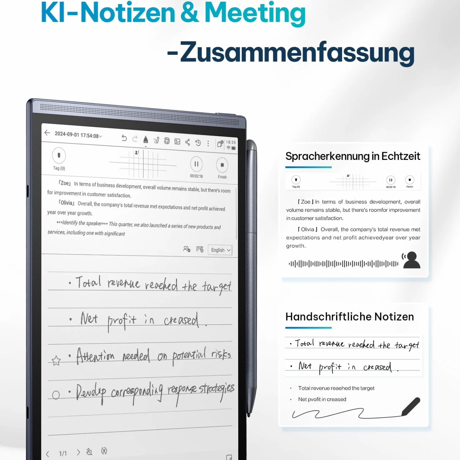 iFLYTEK AINOTE Air 2 de 8,2" Tableta de Tinta electrónica Toma de Notas y Papel Digital con lápiz óptico, grabación con IA, transcripción multilingüe, Lectura y gestión de tareas – Gris
