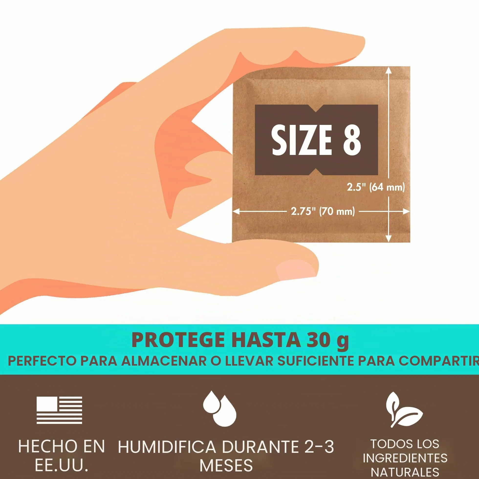 Boveda Bolsitas para almacenar remedios naturales Control doble de la humedad 58% HR Tamaño 8 para 30 g Pack de 10