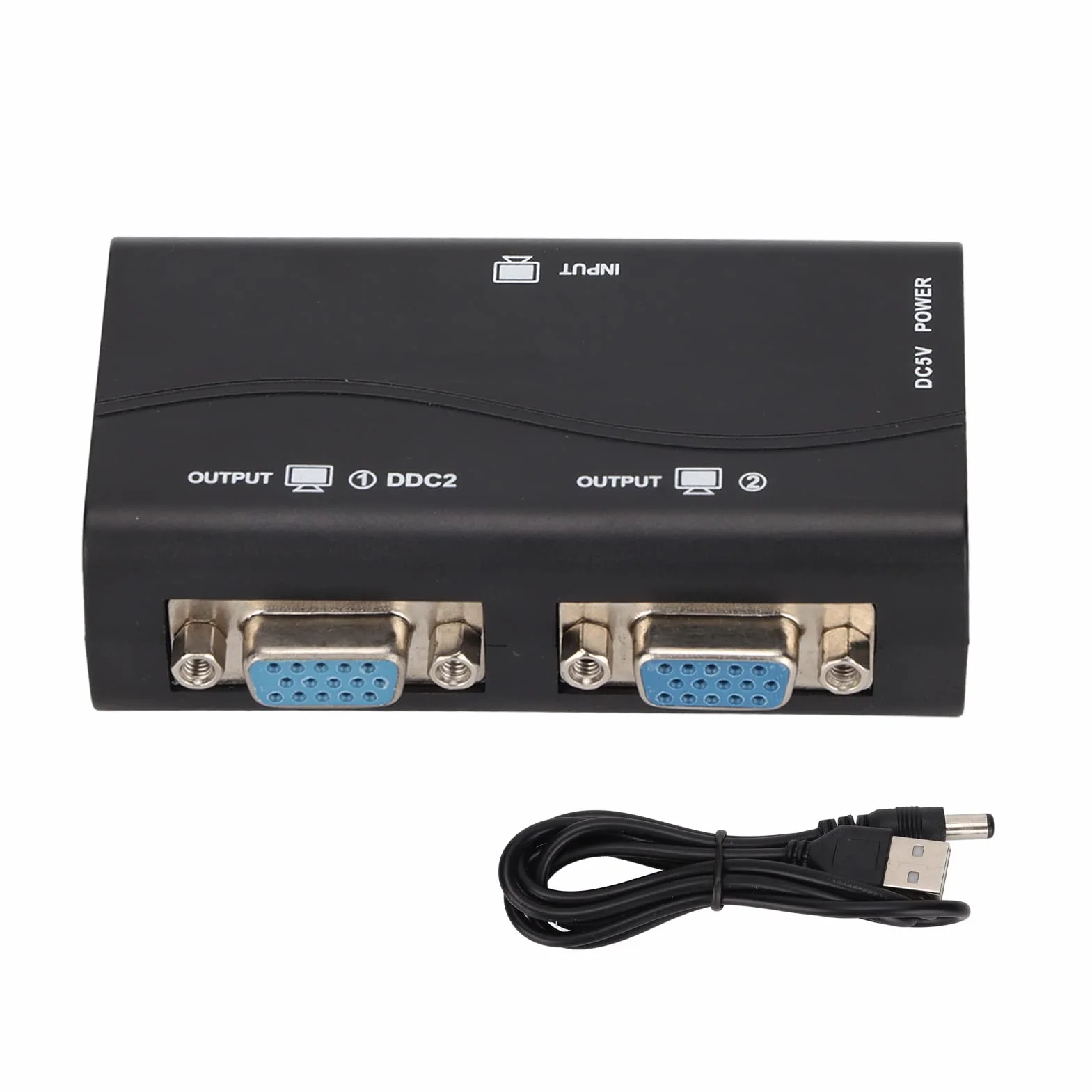 Divisor HD VGA, 1 en 2 Salidas 250MHz Divisor de Pantalla Divisor de Video 1920x1440 1080P Alimentado por USB para Duplicación de Pantalla