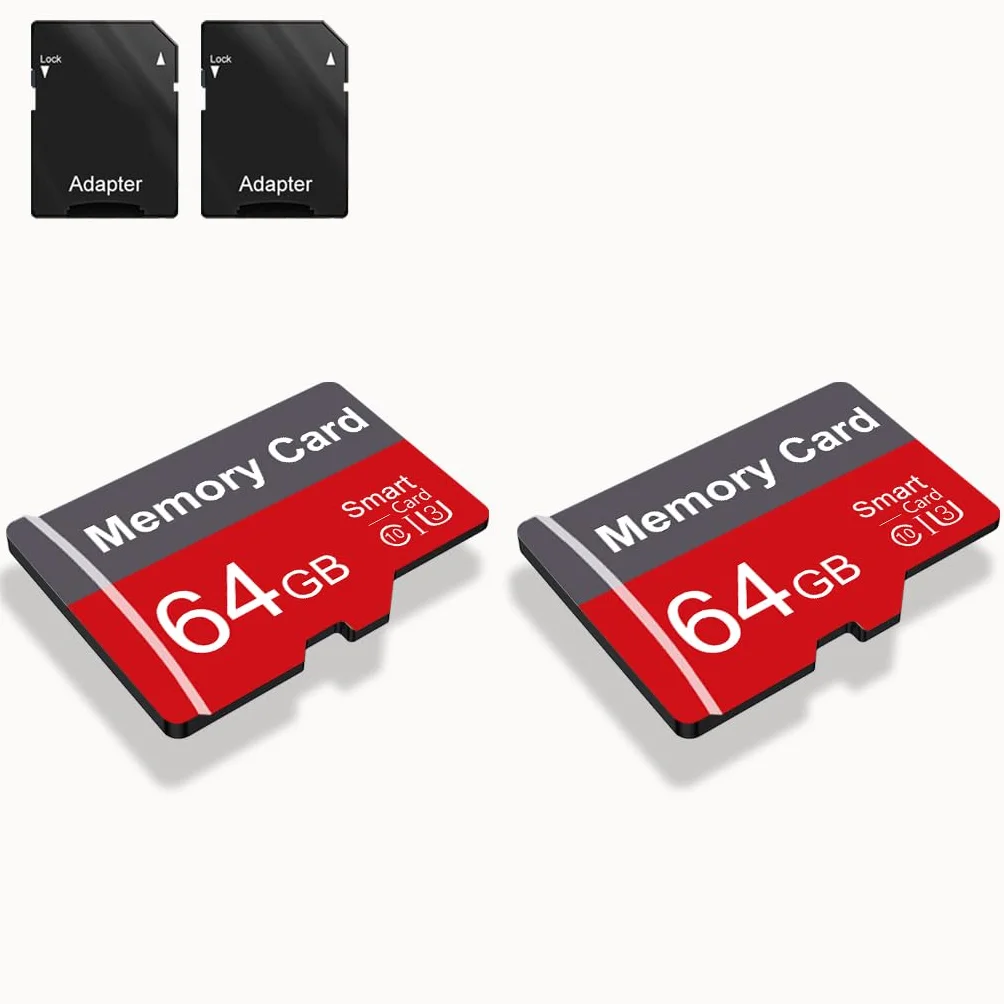 Paquete de 2 tarjetas de memoria de 64 GB con adaptador, tarjeta TF de alta velocidad, UHS-I C10 A1 tarjeta de memoria TF para tableta/teléfono móvil/cámara/audio de coche/consola de juegos (64, GB)