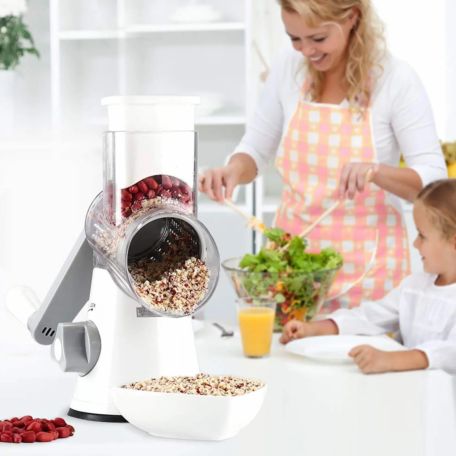 Rallador de Verduras Manual Cortador Mandolina con 3 Cuchillas Multifunción Blanco