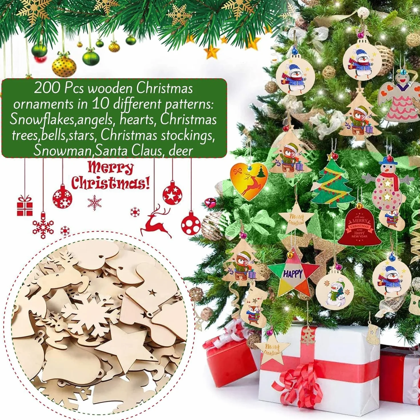 Adornos para árbol de Navidad con agujero 308 piezas copo de nieve colgantes NEMMXUB