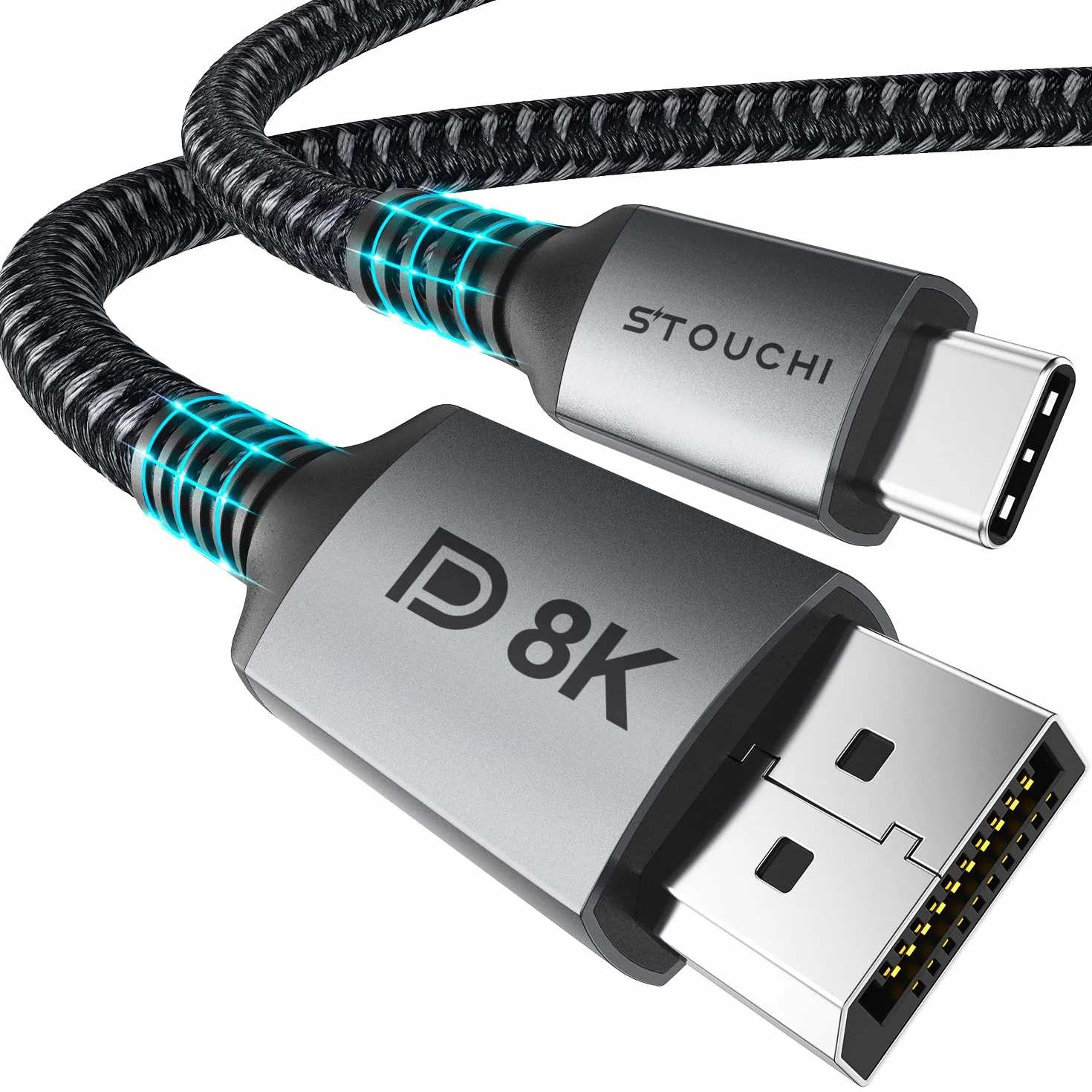 Stouchi Cable USB C DisplayPort 1.4 8K @ 60Hz 4K @ 144Hz/120Hz 5K@60Hz 2K @ 240Hz Thunderbolt 3 a DisplayPort HBR3 32,4Gbps Tipo C DP 1.4 para M1 MacBook Pro 2021 Mac Mini XPS 1M