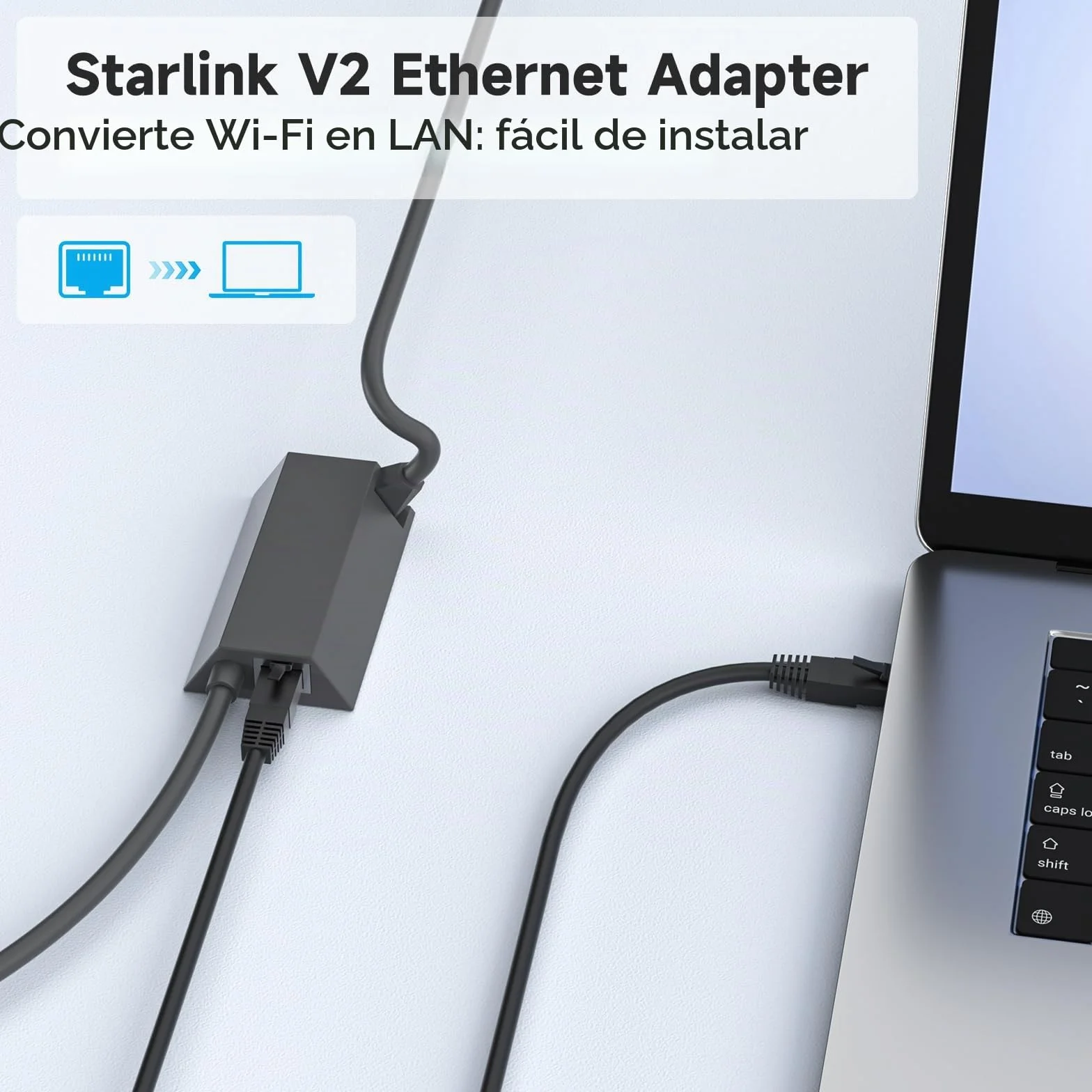 Starlnk - Adaptador Ethernet para Starlk V2, adaptador a RJ45 Gigabit Ethernet de conexión de red rápida y estable para operado Gen 2 Extensor WiFi Hub | Gris