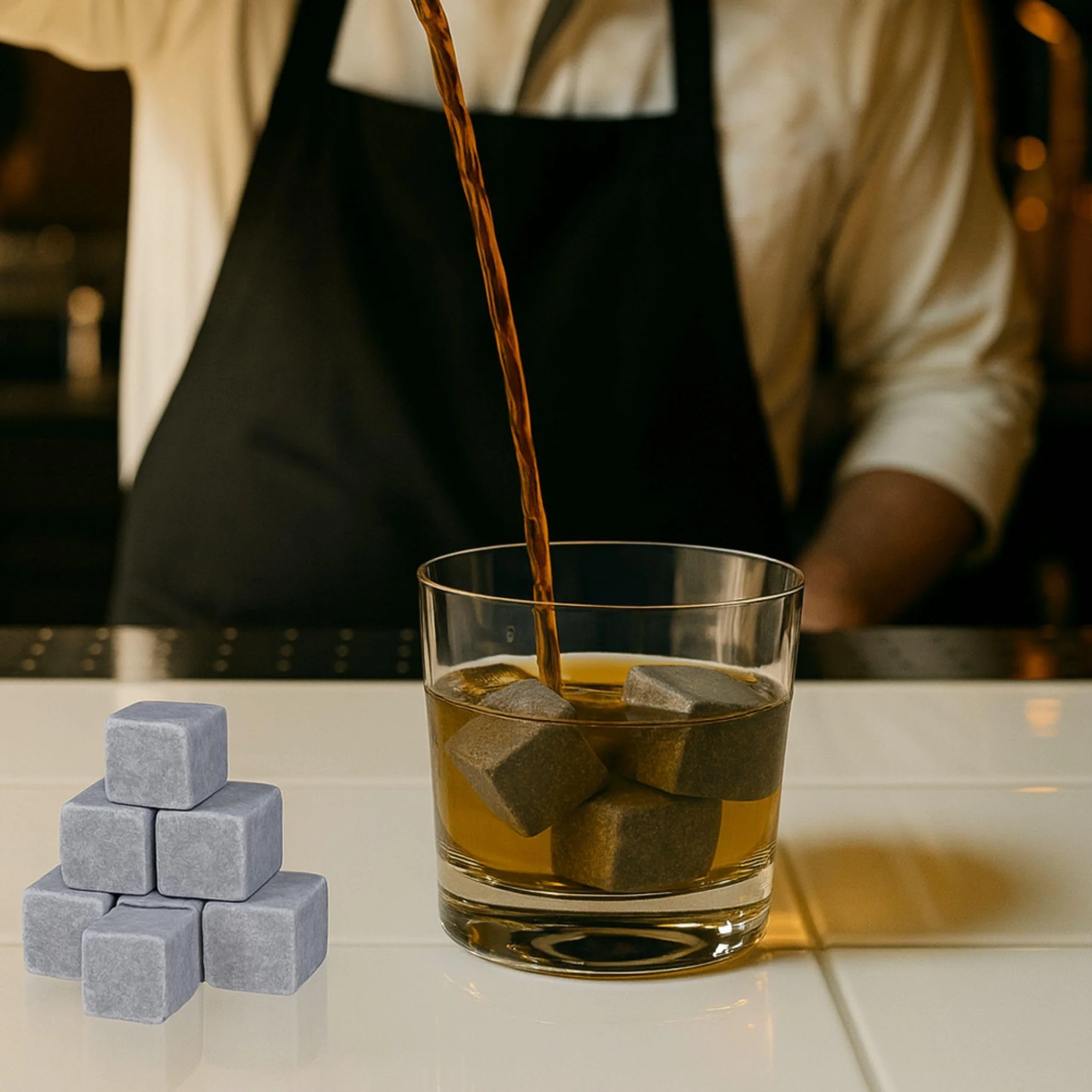Set de 9 Cubitos para enfriar Piedras el Whisky, Whiskey Stones Esteatita Natural, para Enfriar Whiskey Vino y te sin sobre-enfriar ni Diluir, incl. Bolsa para Guardarlas – gris