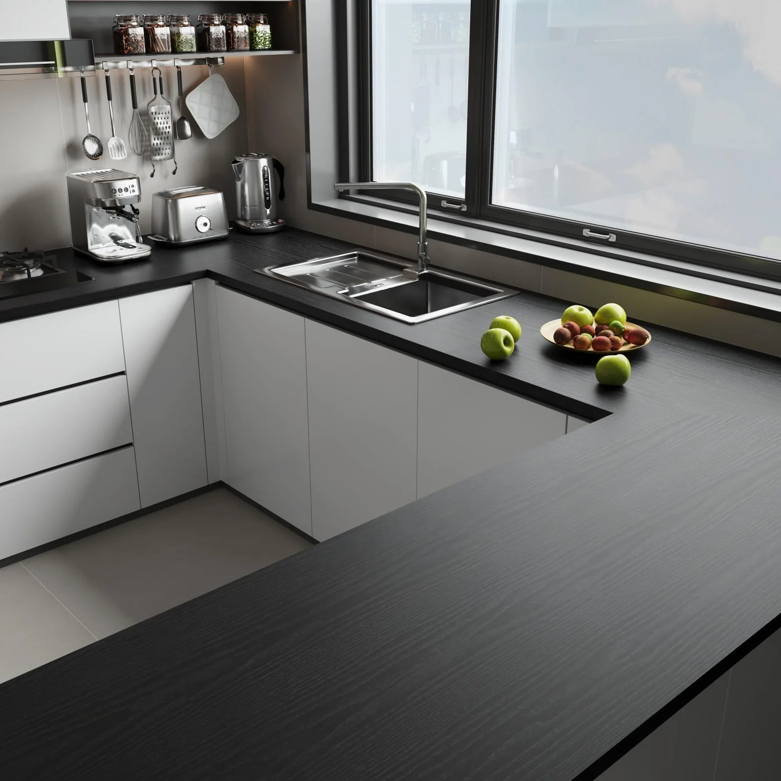 Abyssaly Vinilo Adhesivo Muebles Madera, Negro Mate Efecto, Impermeable, 30cm x 200cm
