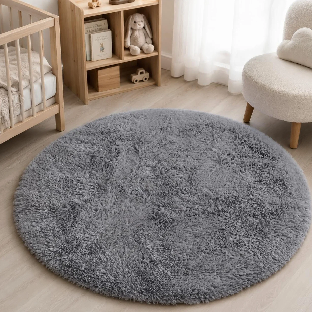BEIMO Alfombra Pelo Largo Shaggy Moderna 120CM Redondo Gris Oscuro Antideslizante Salón Dormitorio