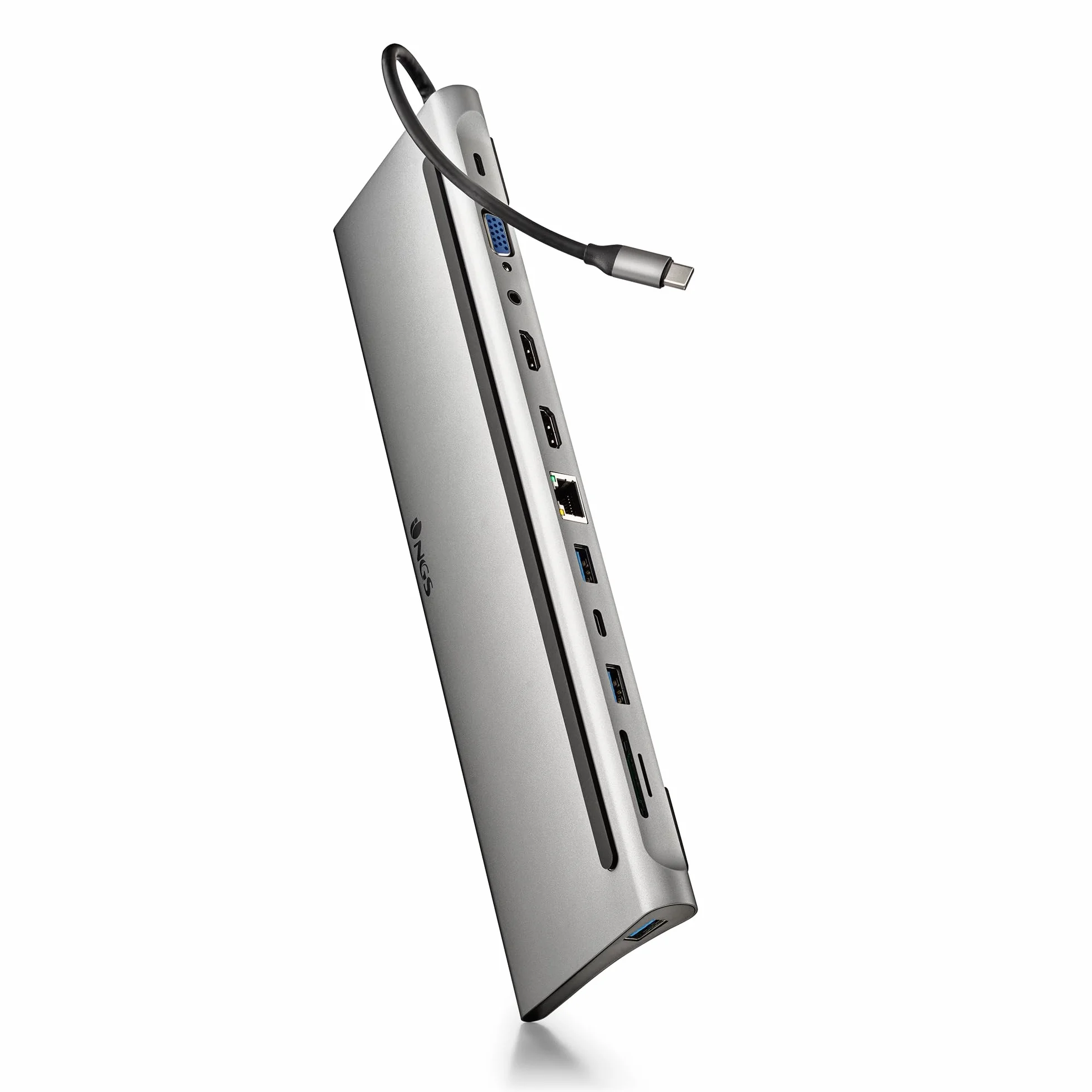 NGS Wonder Dock 12- Adaptador Multipuerto USB-C 12 en 1. Carga rápida | USB 2.0, 2x USB 3.0, 2x HDMI, VGA, entrada de audio, PD (Power Delivery), RJ45 (Ethernet), USB-C y ranura SD/TF