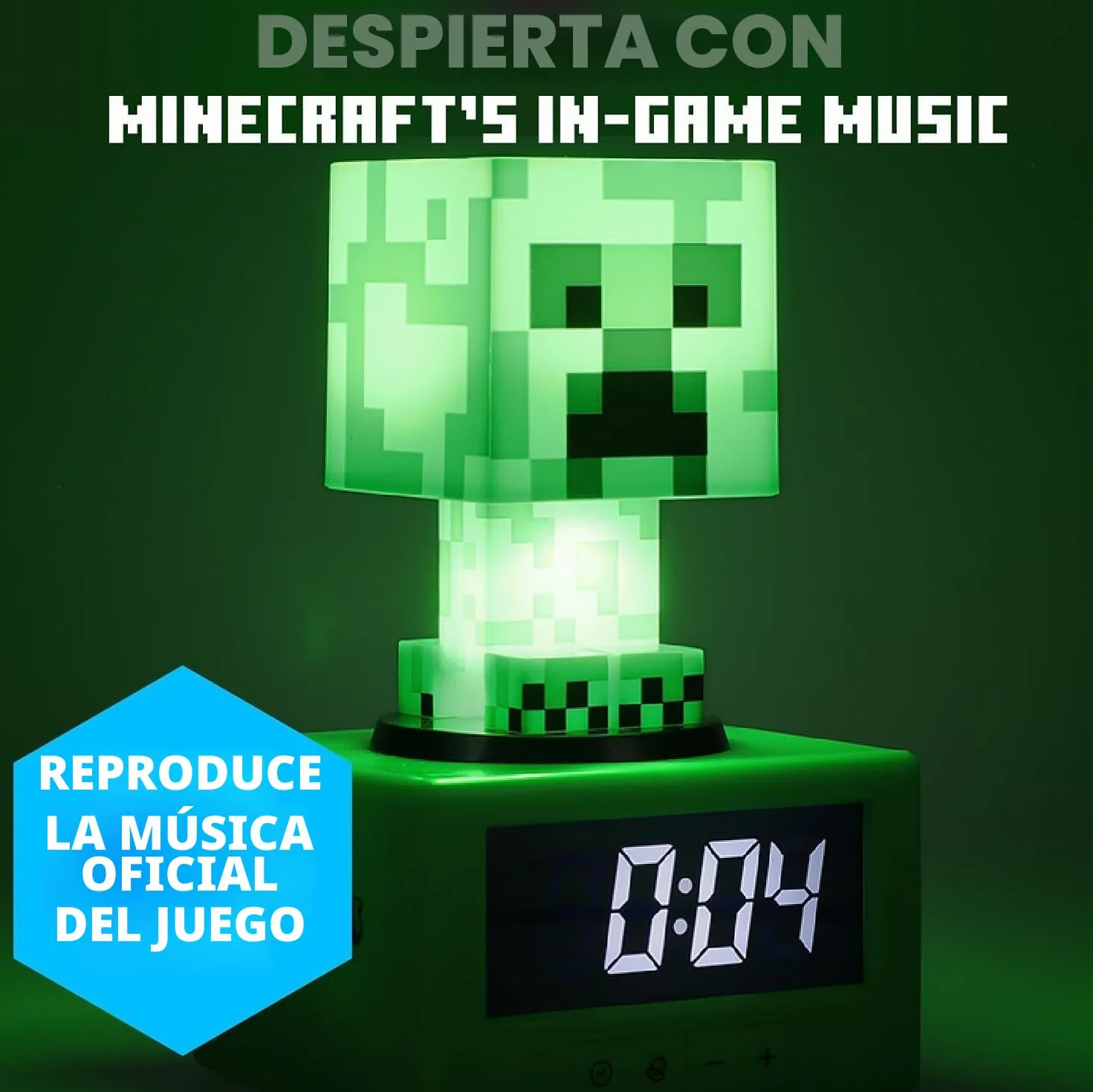 Paladone Reloj Despertador Creeper Minecraft Oficial con Música y Luz Nocturna para Niños