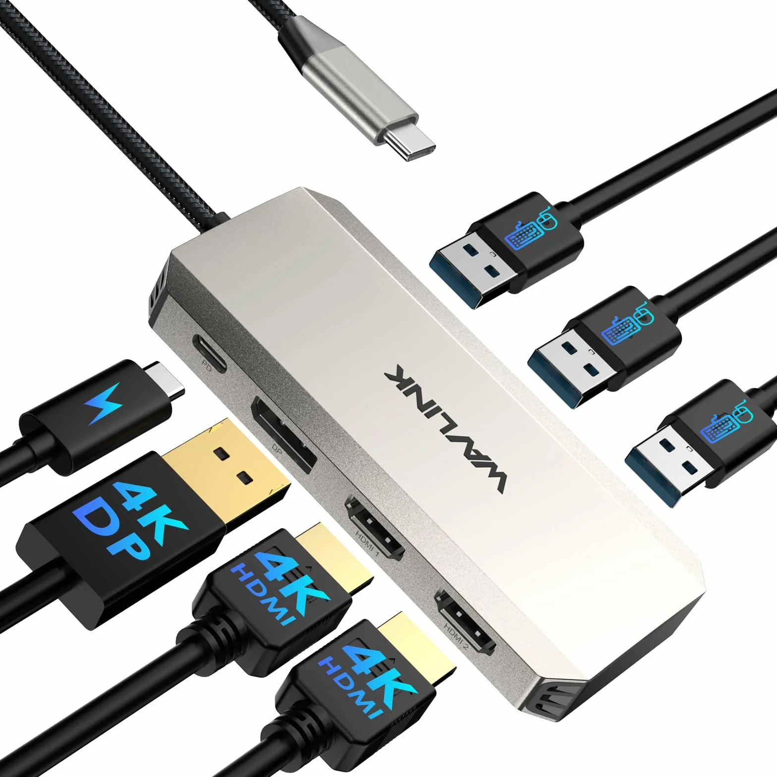 WAVLINK Triple 4K Docking Station con Dual HDMI, DP, 100W PD IN, 3 USB-A2.0 para Dispositivos inalámbricos, Compatible con DELL/HP/Lenovo etc, sólo para Ordenadores con Windows Systerm