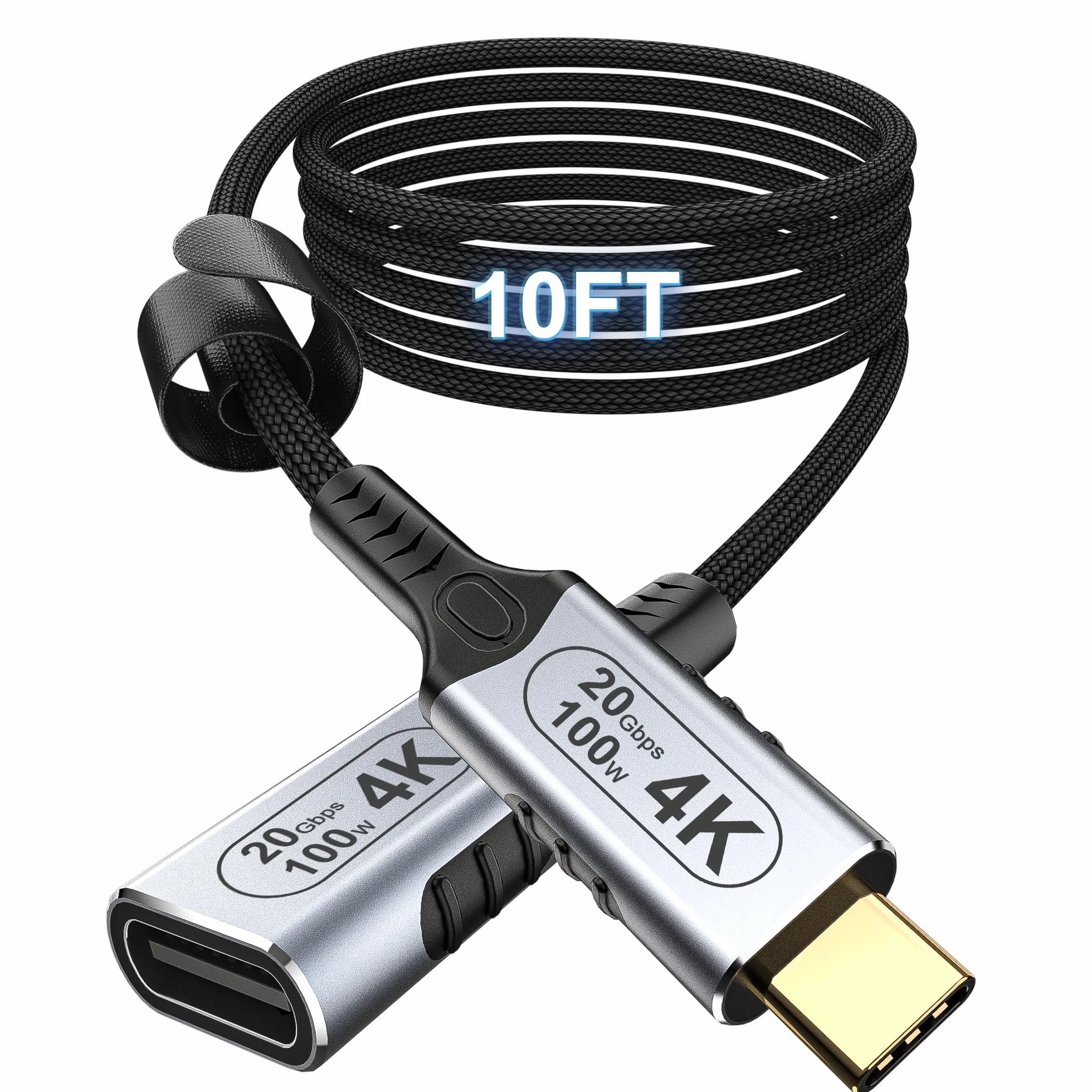 Cable de extensión USB C de 10 pies/3 m, cable de extensión USB C 3.2 de carga de 100 W, transferencia de datos de alta velocidad, 20 gbps, cable extensor USB C 3.2 tipo C, USB hembra a USB