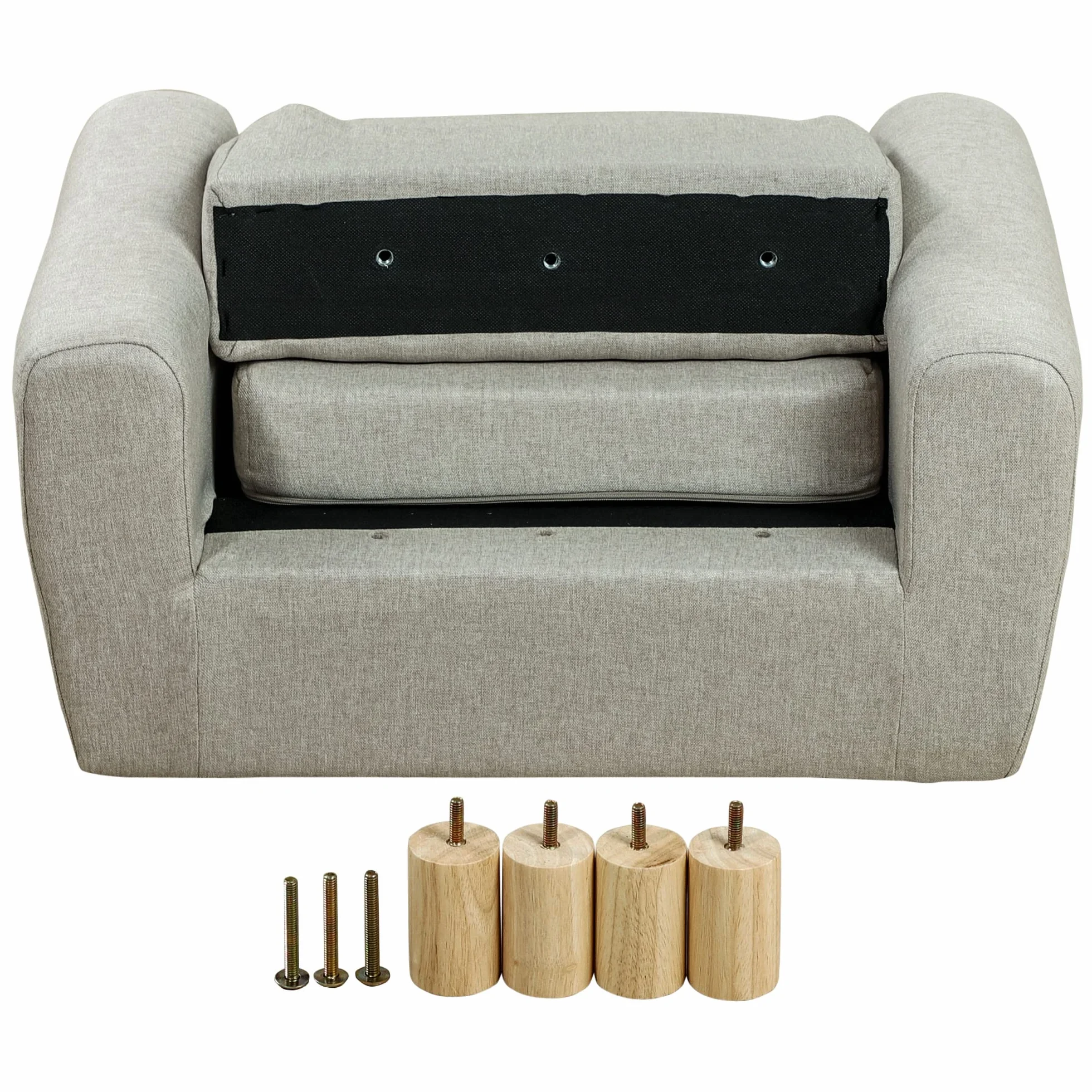 HOMCOM Sillón Infantil Mini Sofá para Niños 3 Años Asiento Acolchado Reposabrazos Bolsillo Almacenamiento Estructura Madera 45 kg 61x42x53 cm Marrón