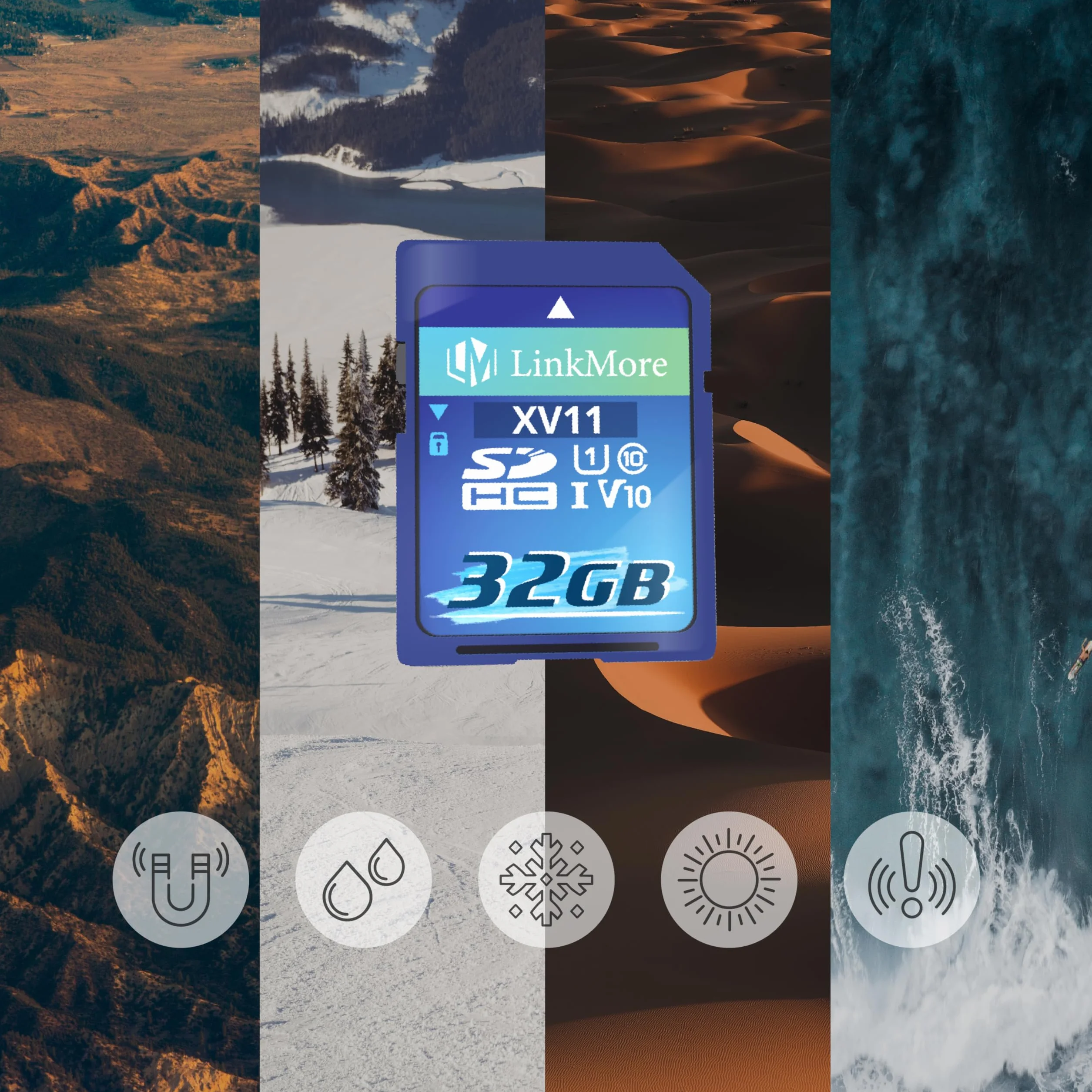 LinkMore XV11 32GB Tarjeta SD, Tarjeta de Memoria Compatible con cámara, PC, SD Card UHS-I, U3, V30, Clase 10, Velocidad de Lectura de hasta 97 MB/s, Velocidad de Escritura de hasta 25 MB/s