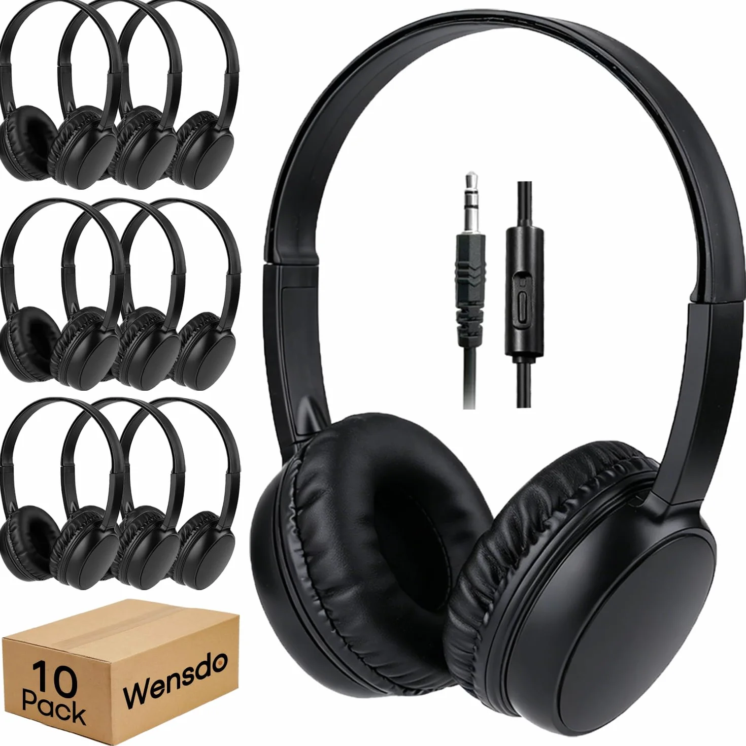 Paquete de 10 auriculares a granel con micrófono para niños en el aula escolar, auriculares supraaurales duraderos con cable para estudiantes y adolescentes, conector de 3.5 mm para laptop