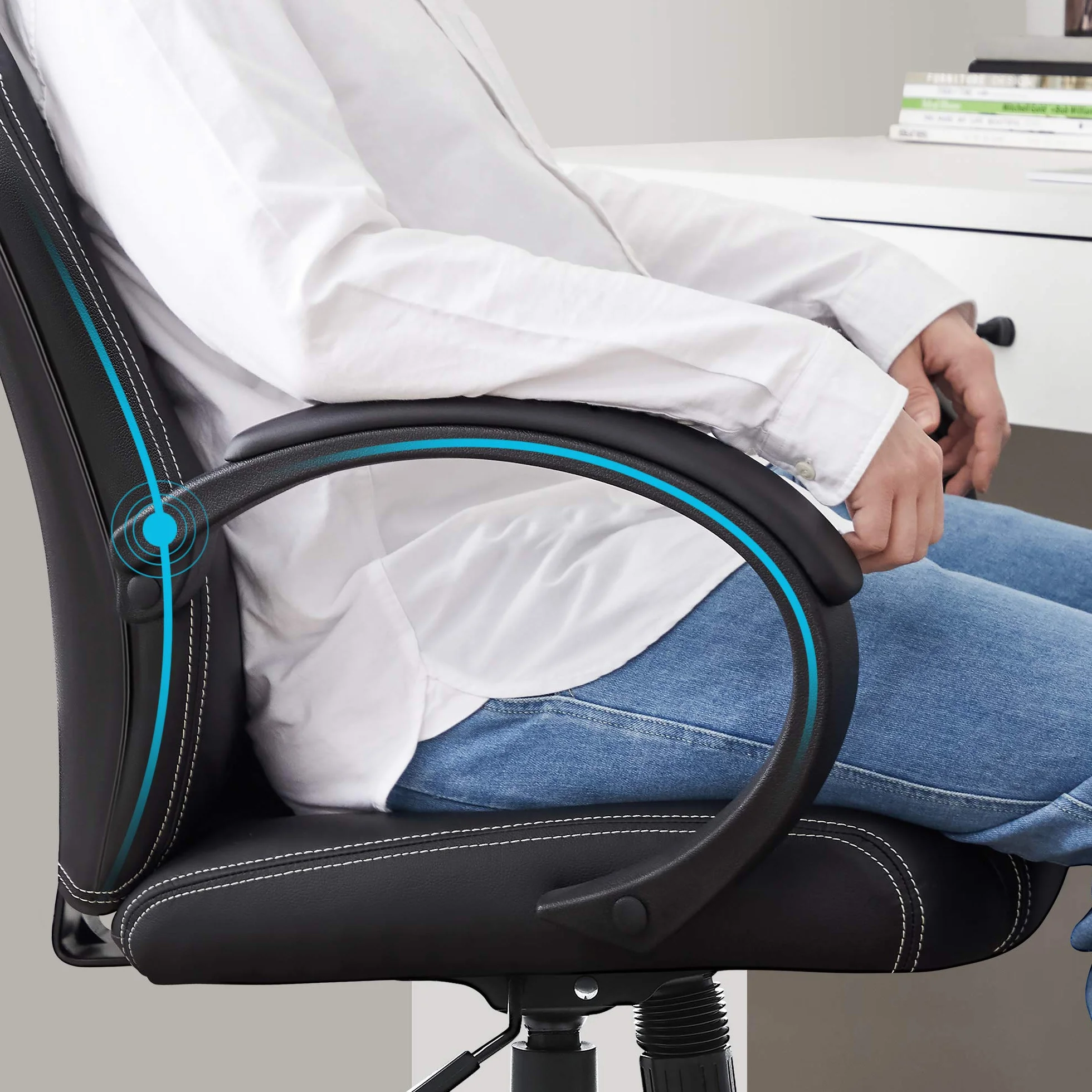 SONGMICS Silla de Escritorio Ergonómica Regulable con Ruedas OBG56B Negro