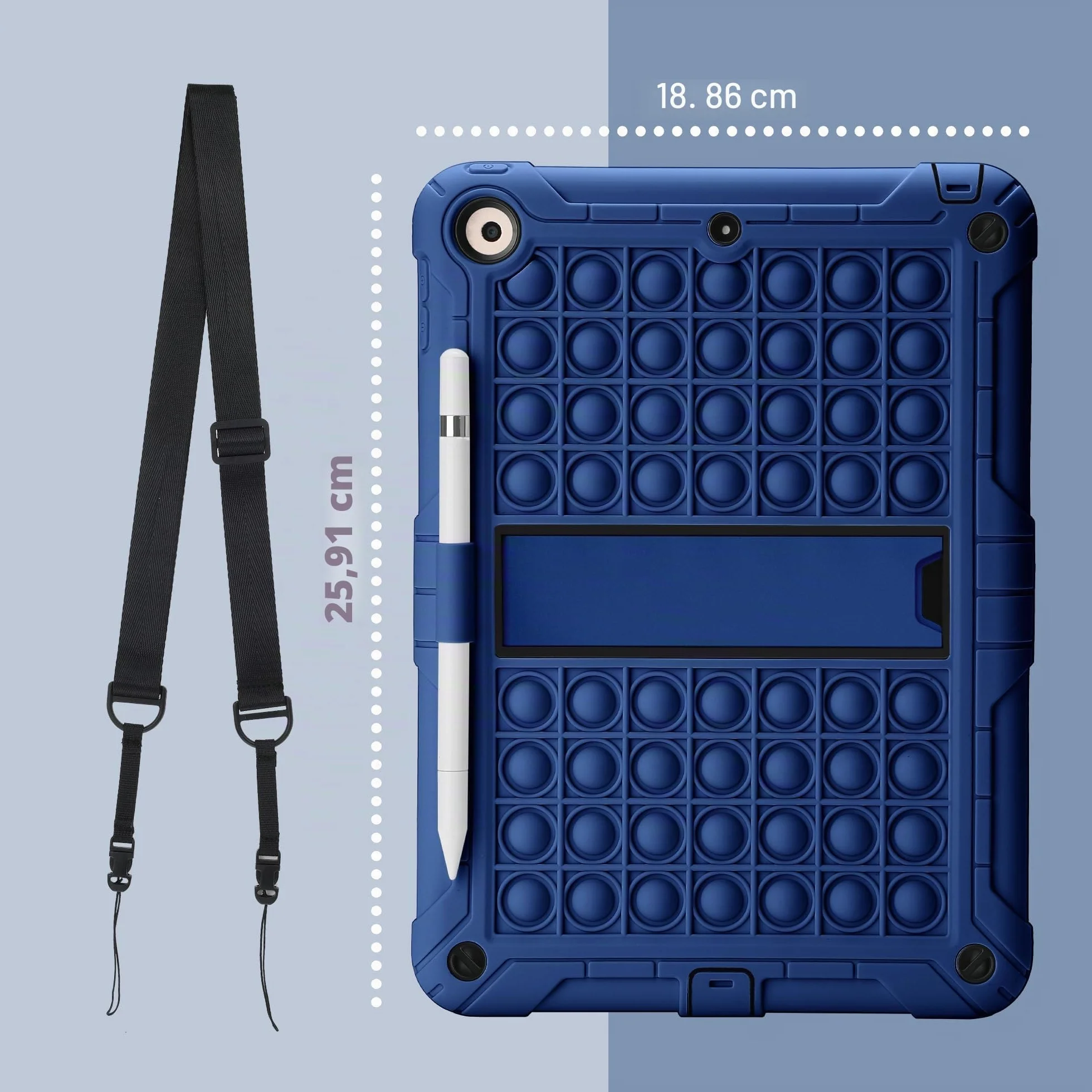 XZC Fidget Sensory Toy Case para iPad 9.7 Pulgadas 5ª/6ª generación 2018/2017/Air 1/Air 2/iPad Pro Push Pop Bubble Case con Soporte para lápiz Kickstand Correa para el Hombro (Azul)
