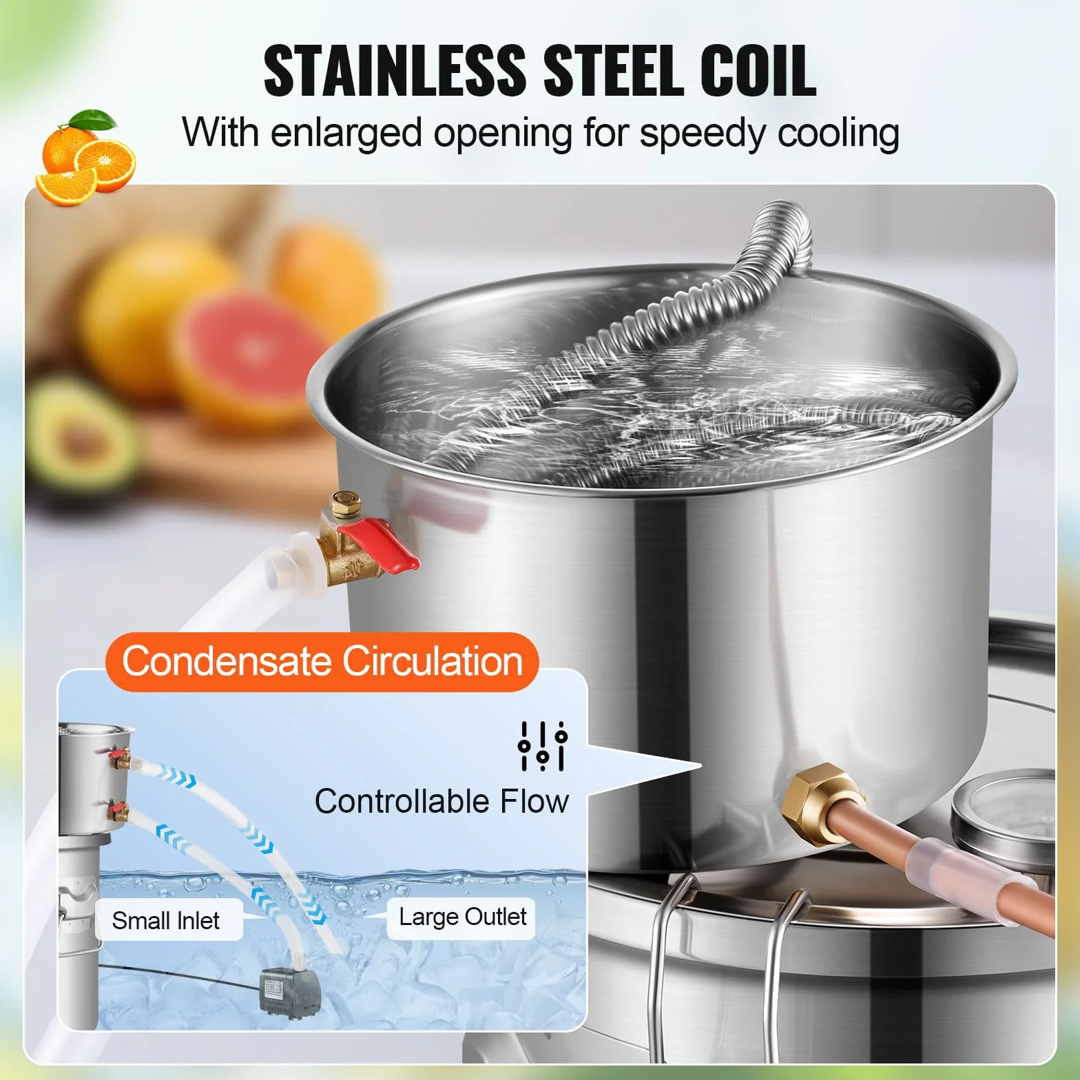 VEVOR Destilador de Alcohol de Acero Inoxidable 11,4 L Kit Fermentación Cerveza Casera con Termómetro Doble Pantalla