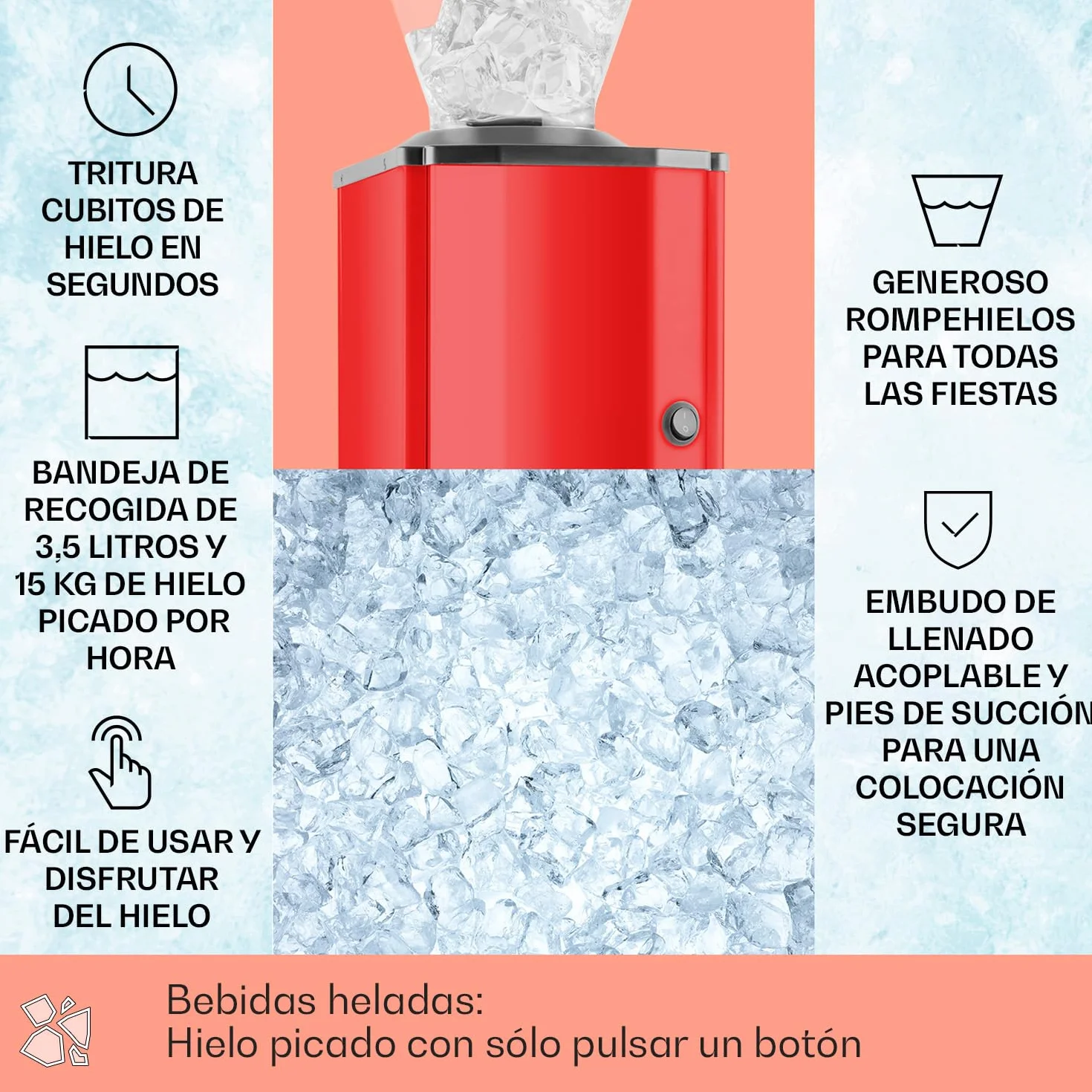 oneConcept Icebreaker Red Edition Picadora de hielo 15 kg/h 3,5 L Rojo