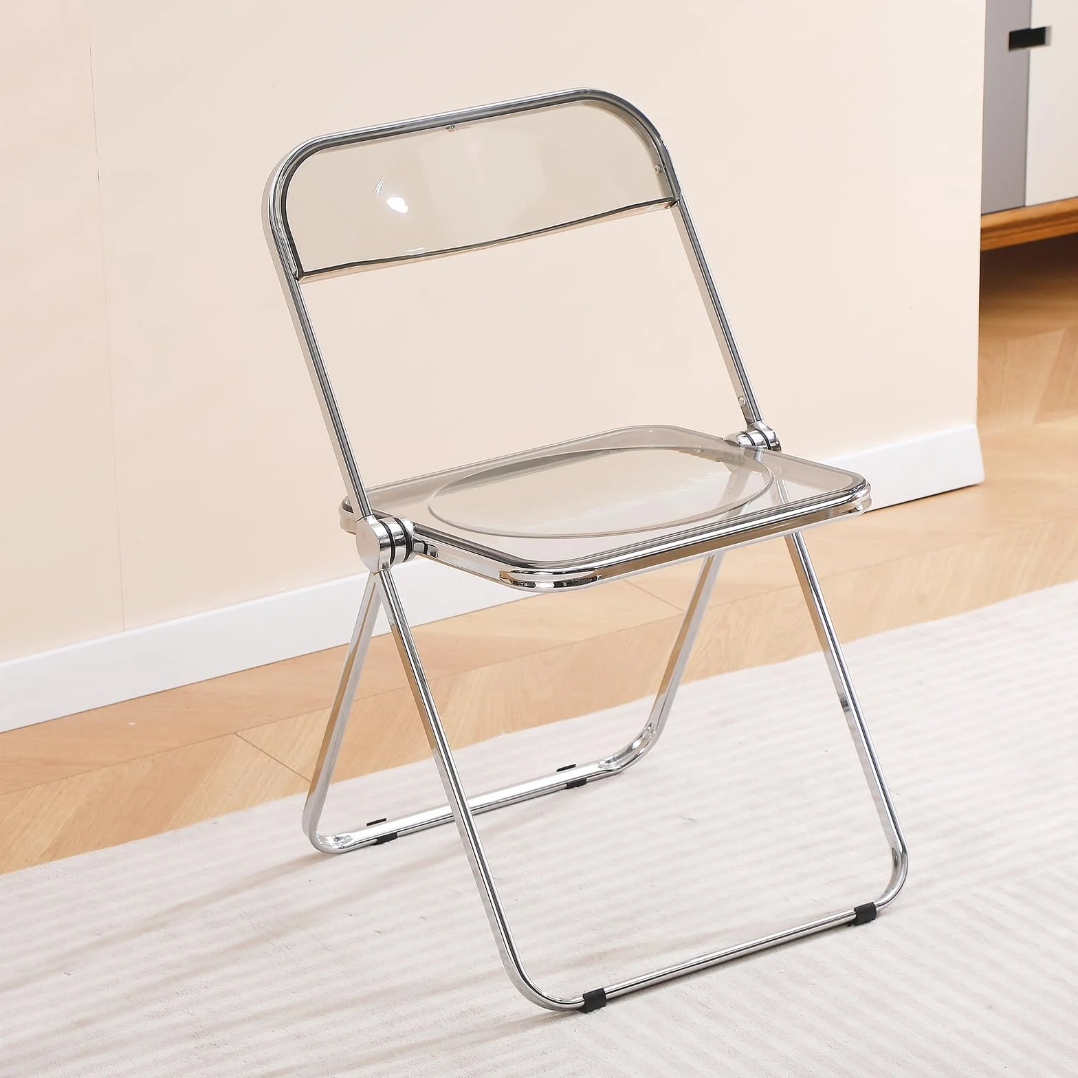 Silla Plegable Acrílica Transparente Moderna Gris Apilable Ahorra Espacio