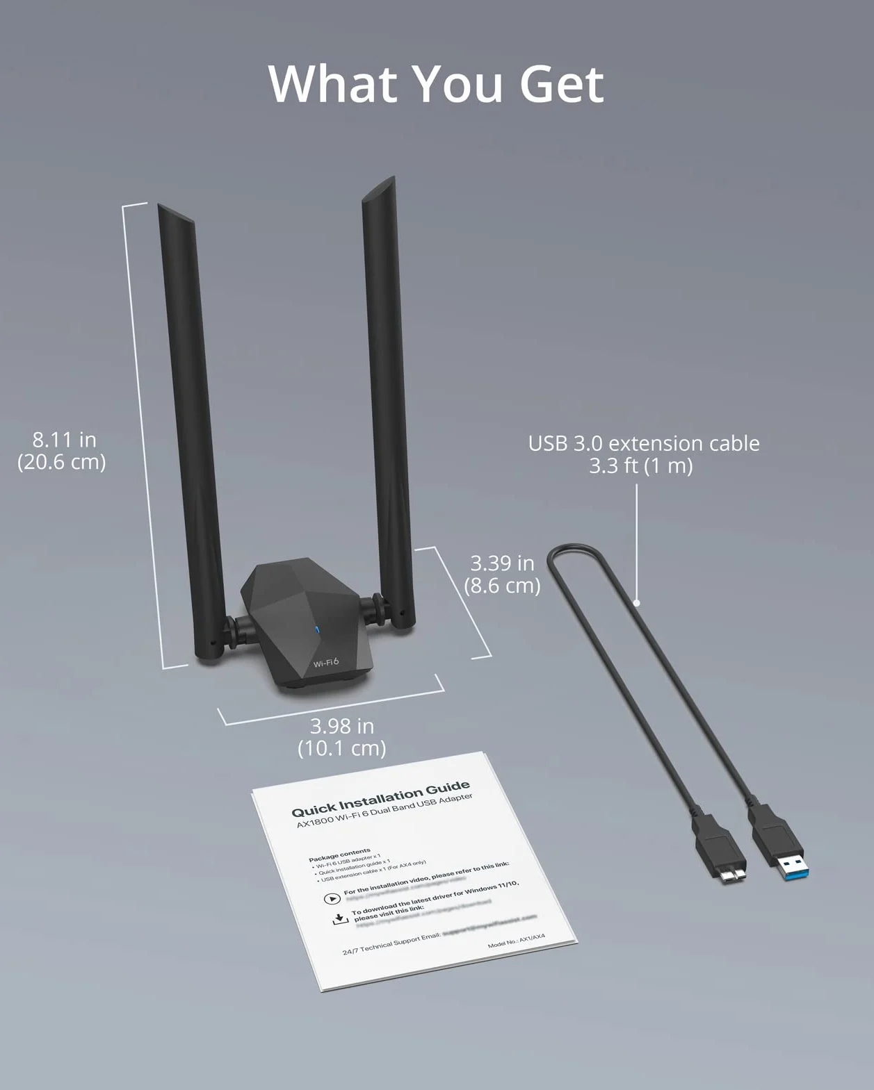 BrosTrend 1800Mbps Antena WiFi USB para PC, Adaptador USB WiFi 6 Largo Alcance Doble Banda 5GHz(1201Mbps) y 2.4GHz(574Mbps) 802.11ax Receptor Wi-Fi Inalámbrico con USB3.0, Sólo para Windows 11/10