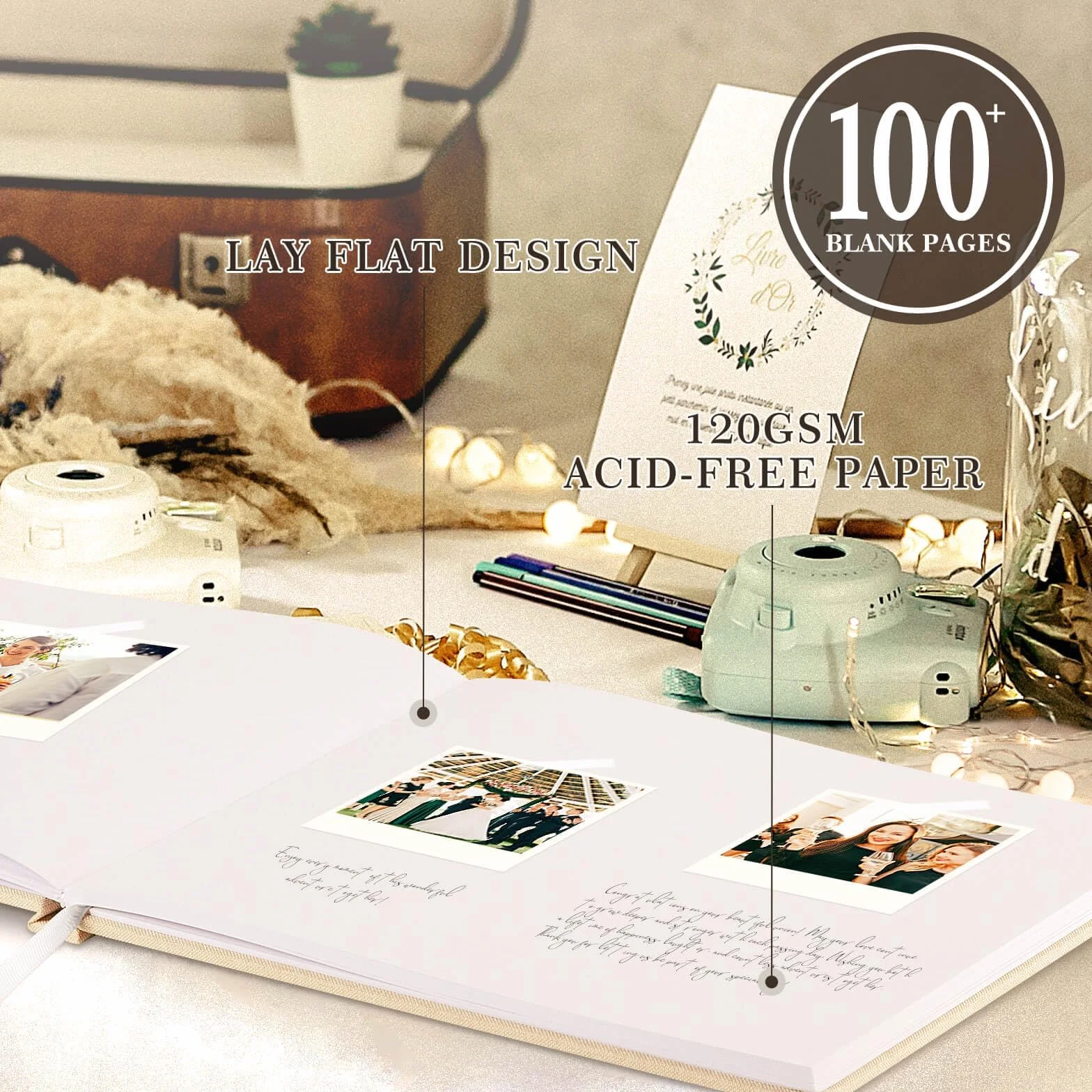 Libro de Visitas de Boda en Blanco de Lino, Libro Firmas para Bodas, Aniversario, Bautizos, Cumpleaños, Álbum de Invitados (108 Páginas, Verde)