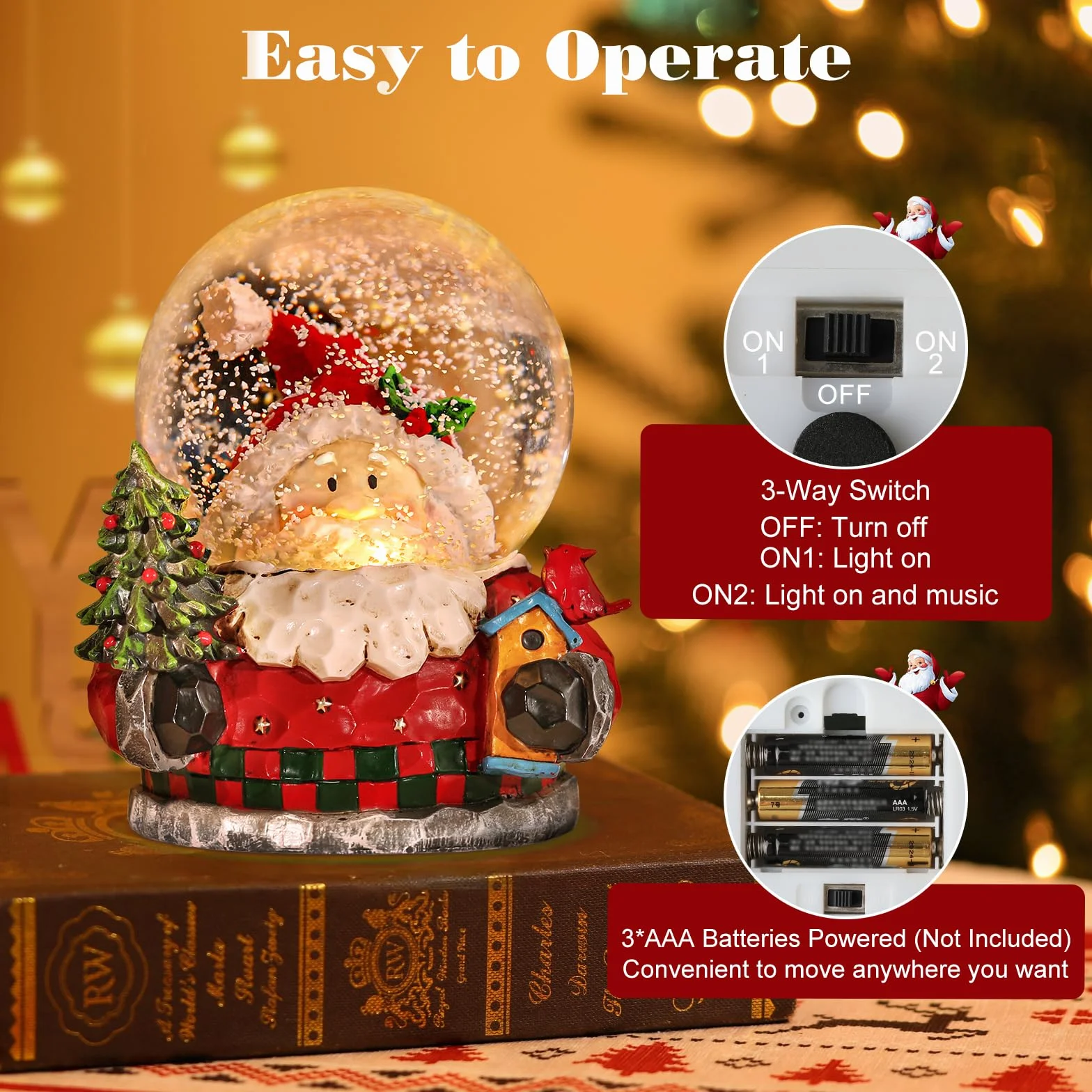 Lewondr Globo de Nieve Navideño, Alimentación por Pilas, Decoración Navidad con Papá Noel