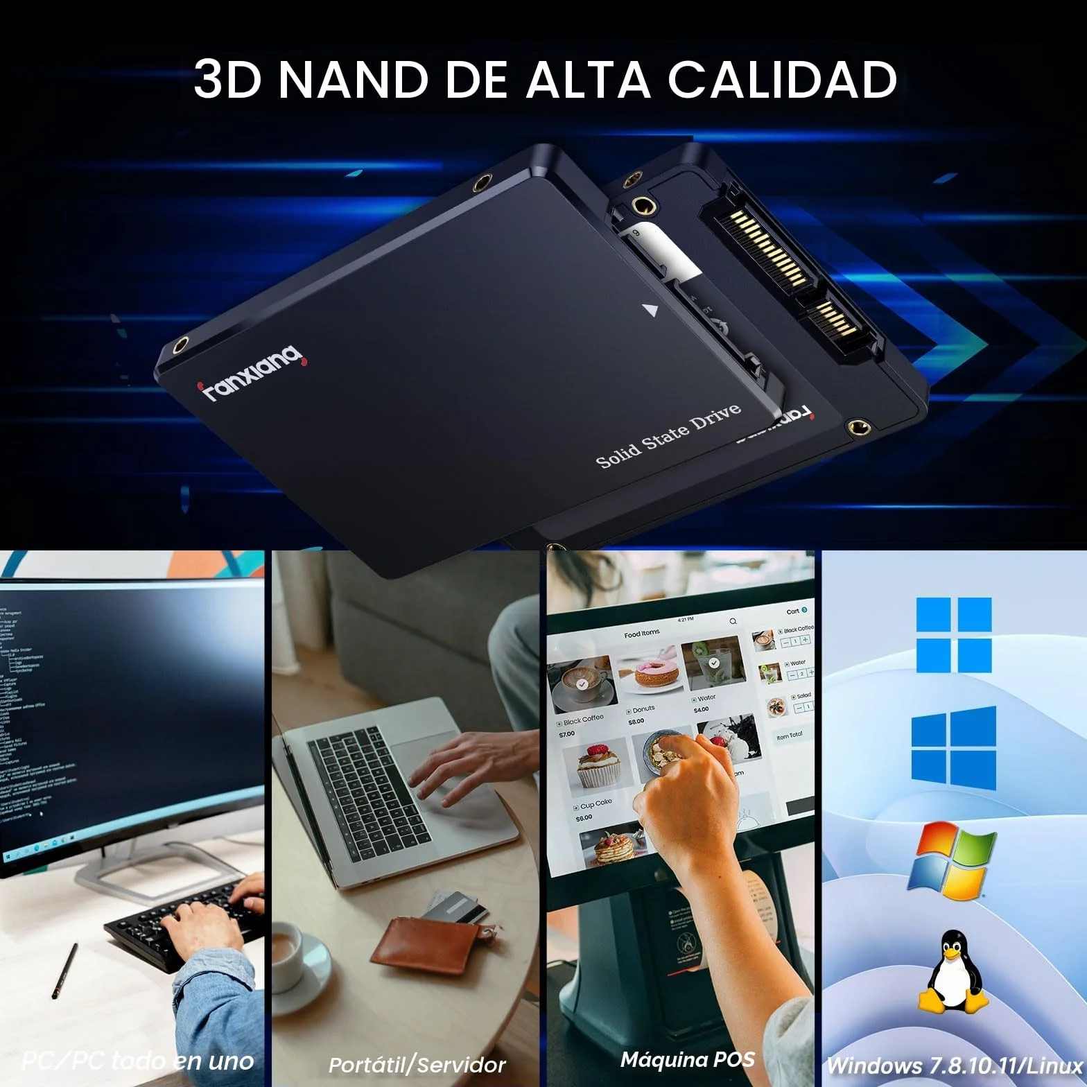 fanxiang SSD 512GB SATA III 6Gb/s 2,5", 560 MB/s de Lectura, SATA SSD 512GB, Disco Duro Interno para Conpatible con computadoras de Escritorio y portátiles