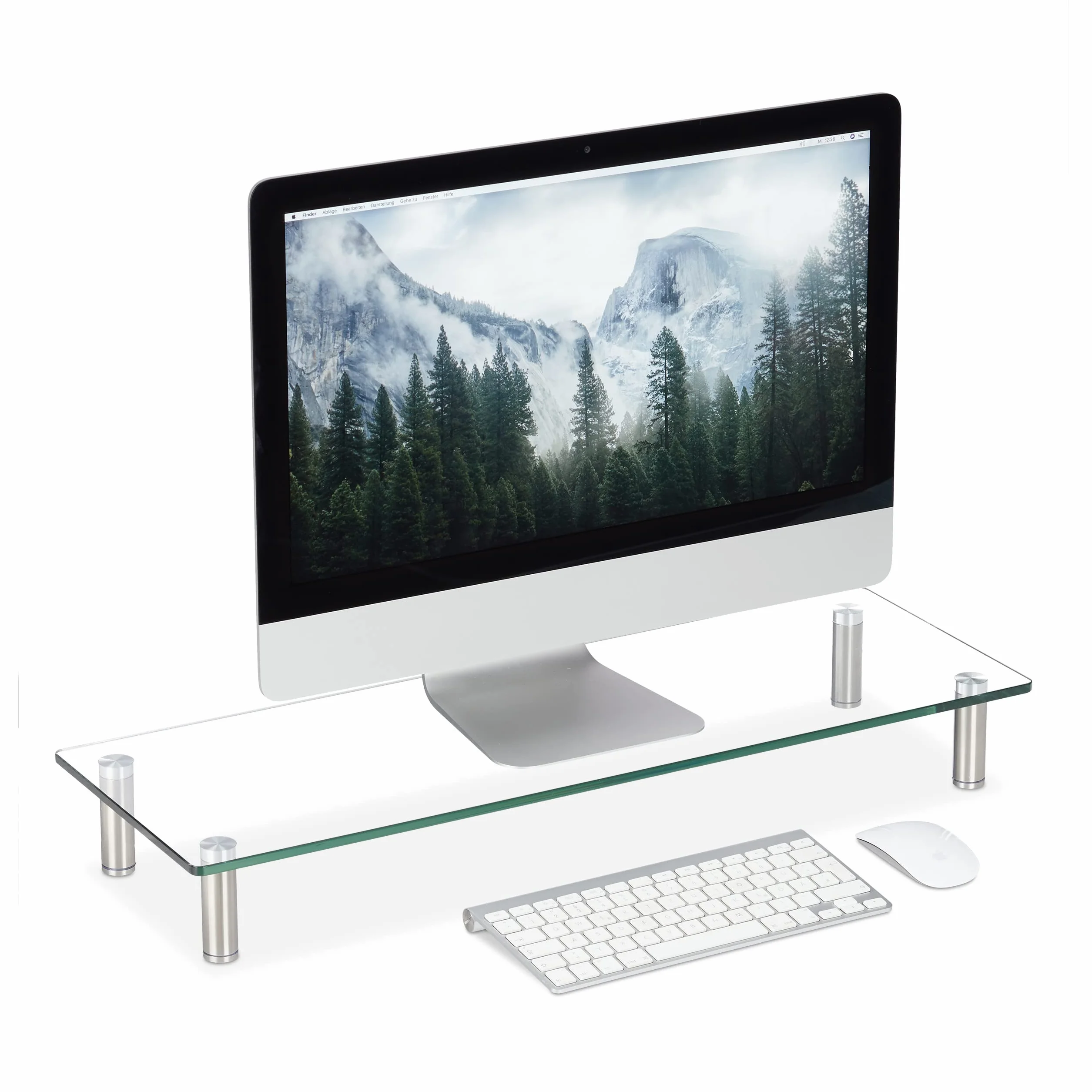 Relaxdays Soporte Monitor, Elevador Pantalla Ordenador, Portátil, Ajustable, Cristal, 1 Ud, 70 x 24 cm, Transparente