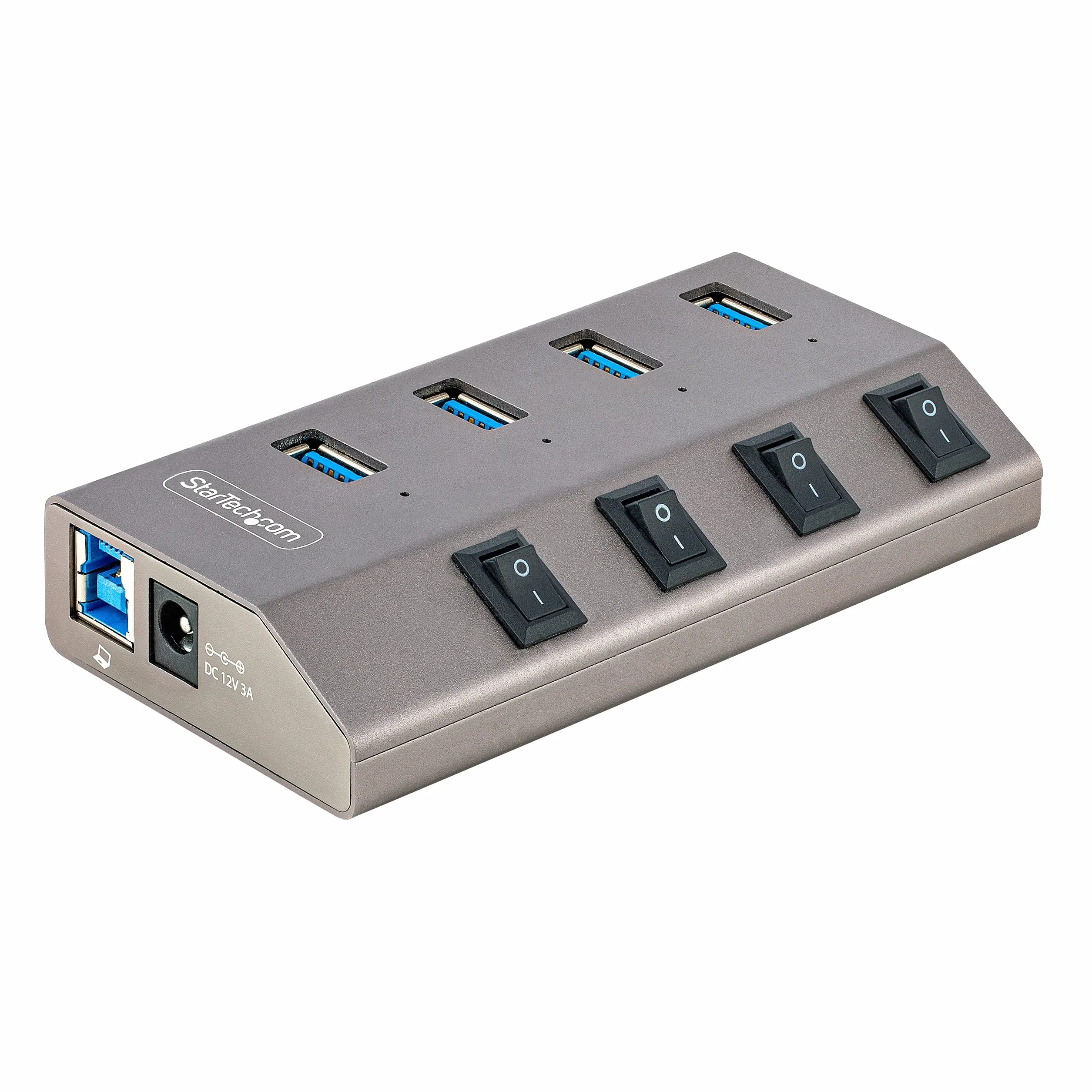 StarTech. com Hub USB-C autoalimentado de 4 Puertos con interruptores Individuales de Encendido/Apagado, concentrador de expansión USB 3.0 de 5 Gbps con Fuente de alimentación, hub USB-C a USB-A de