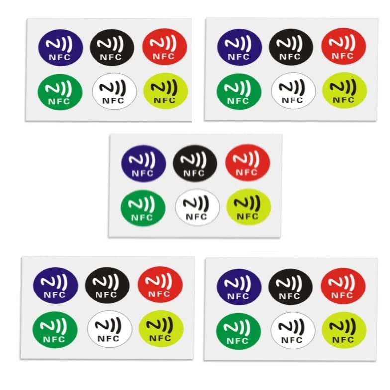 Pegatinas NFC 144/168 Bytes de memoria, 6 colores Etiquetas NFC Adhesivo Compatible para iPhone Etiqueta NFC Android