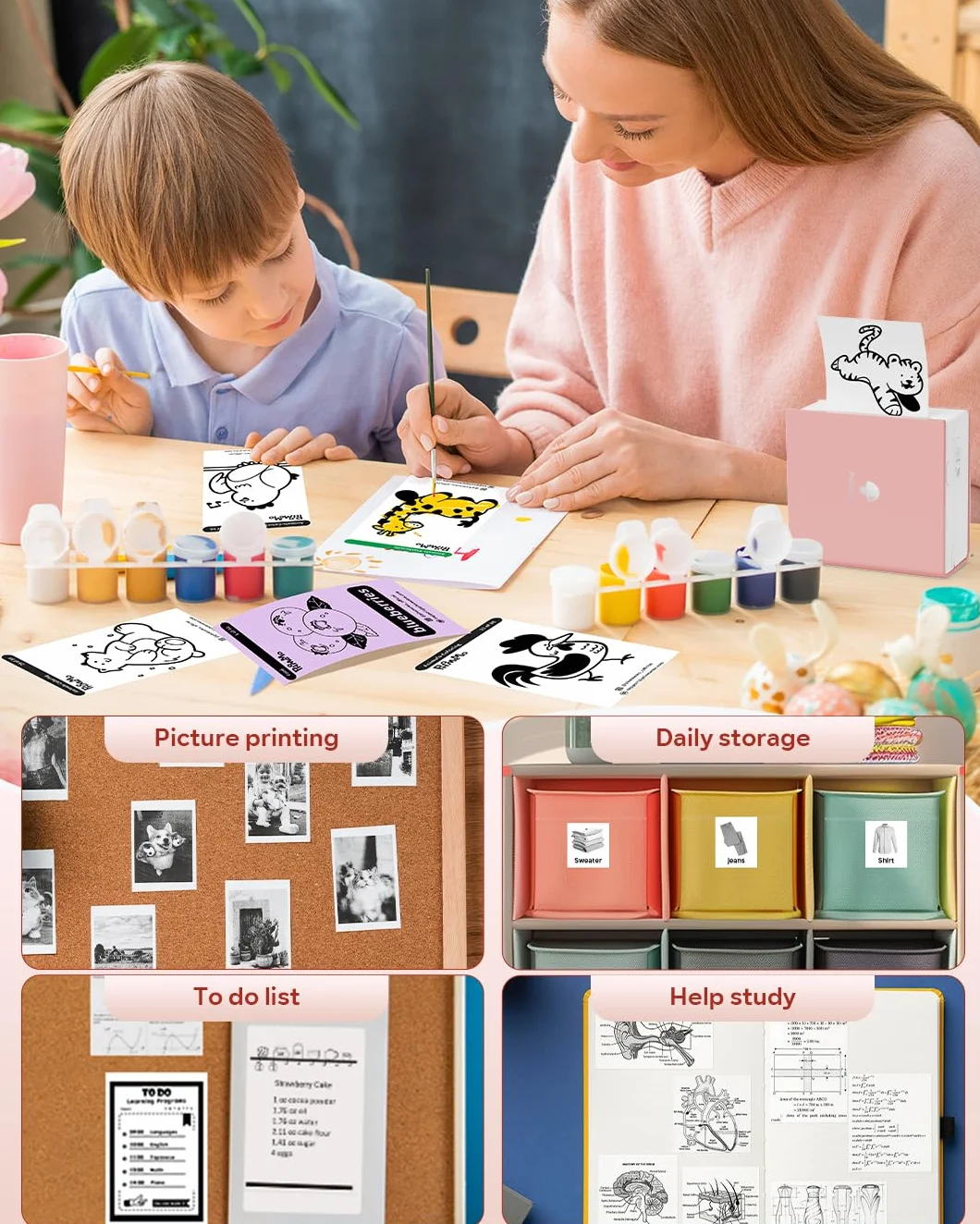 Phomemo M02 - Impresora térmica con 3 Rollos de Papel incluidos, compacta Impresora de Bolsillo inalámbrica para Viajes, Compatible con Android iPhone y iPad para Journal Children Daily Plan, Rosa
