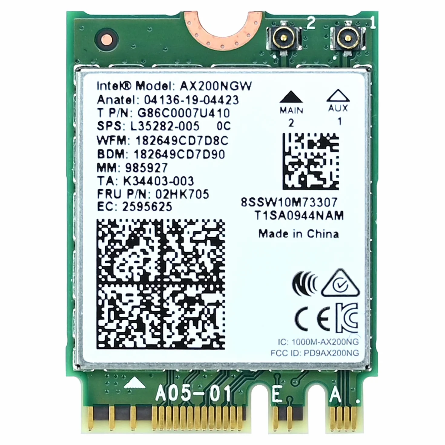 Podazz WiFi 6 AX200 NGW - Tarjeta WiFi para PC de Doble Banda 5GHz 2400Mbps/2.4GHz 574Mbps, Adaptador de Red WiFi Inalámbrico, Compatible con Bluetooth 5.0 | MU-MIMO |