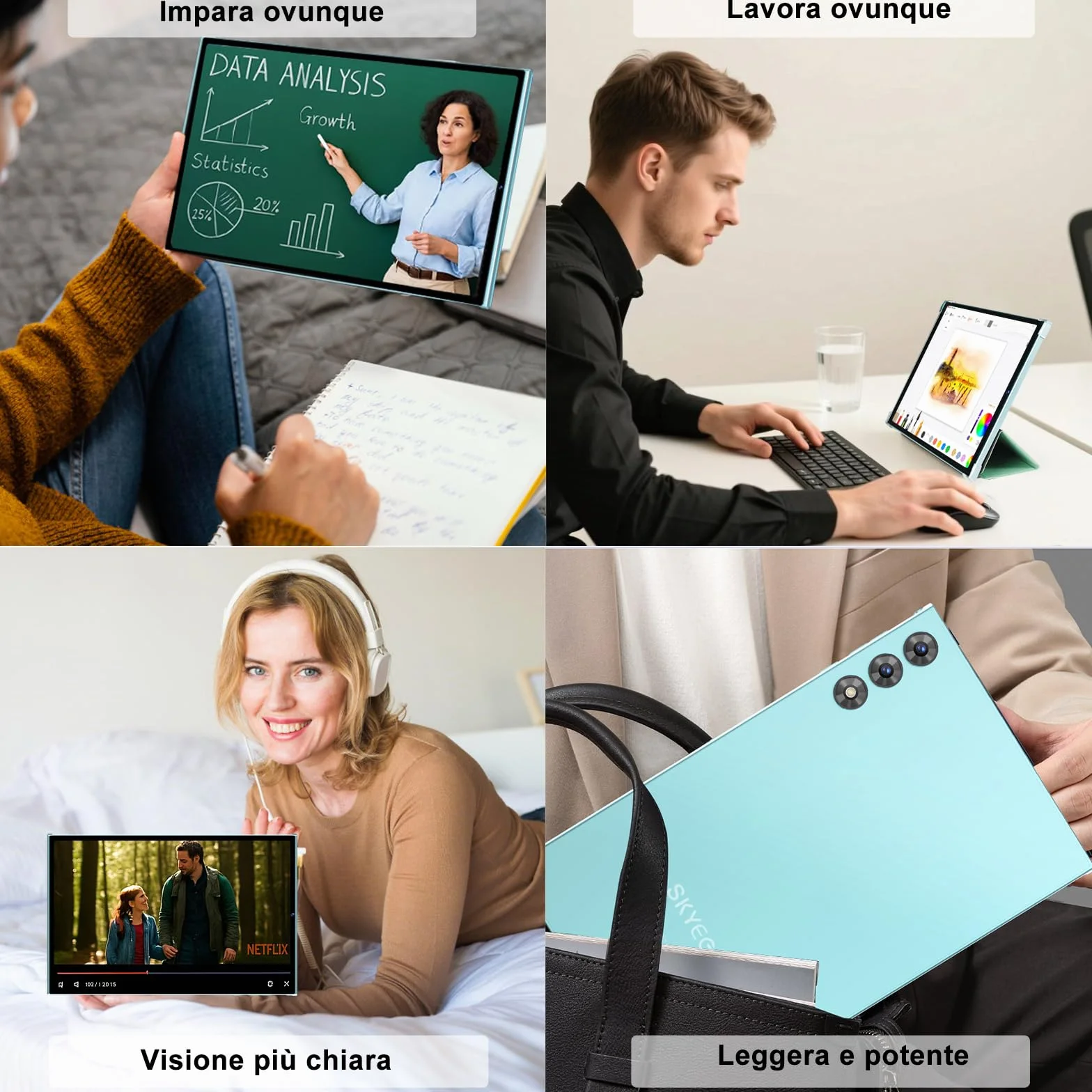 Tablet 10 Pulgadas Android 15 Gemini AI 30GB RAM 128GB ROM Ampliable 2TB Octa-Core WiFi 6 Widevine L1 Batería 8000mAh Cámara 8/5 MP Teclado Ratón Funda Cuerpo Metálico Verde Claro