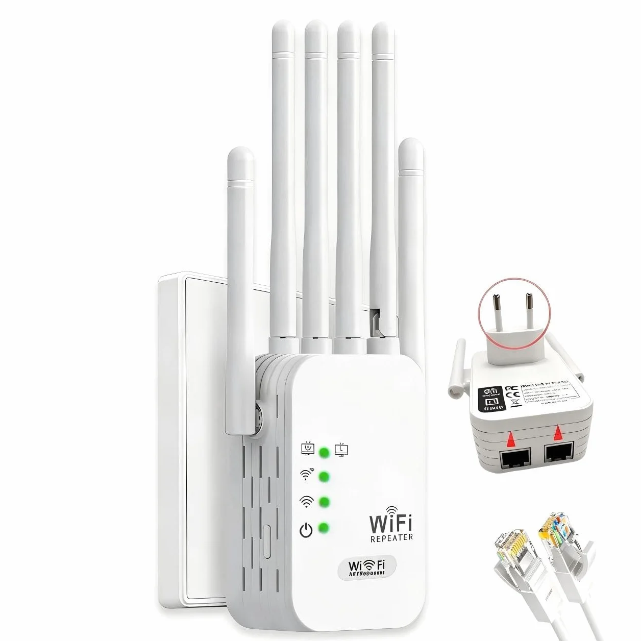 2026 Repetidor WiFi, Potente Amplificador De Señal WiFi Remoto, WiFi Repeater con 6 Antenas, Amplificador señal WiFi, 2 Puertos LAN, Puerto Ethernet, Compatible con Todos los routers WiFi