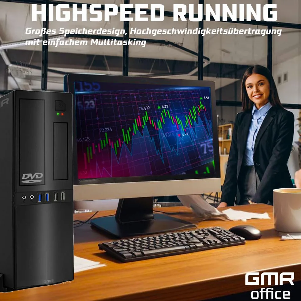 GMR Ultra Slim i7 Office PC, Computadora de Oficina de Negocios, garantía de 3 años, 32 GB RAM, 1000 GB SSD, DVD±RW, USB 3, Windows 11 Prof, WiFi Bluetooth
