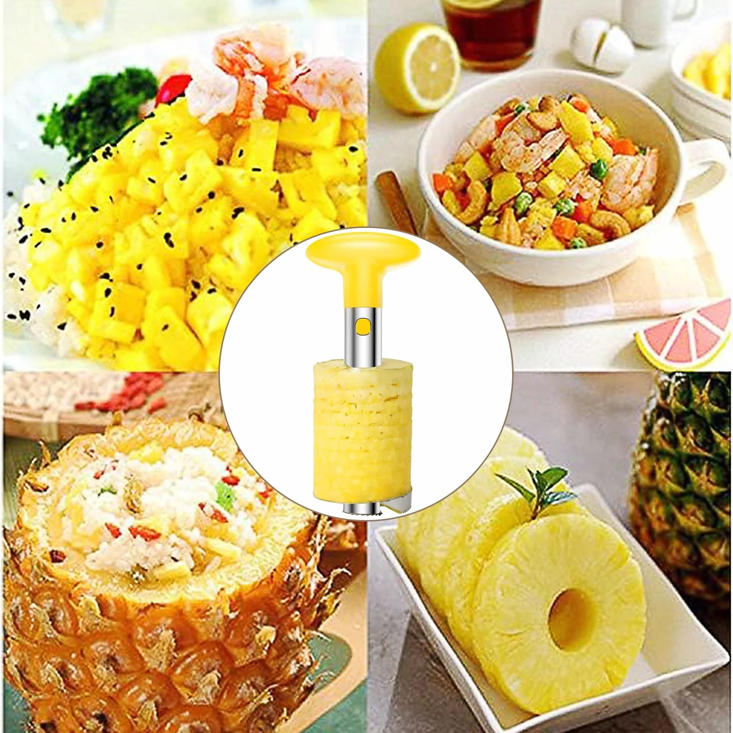 Pelador de Piña Desmontable, Descorazonadora y Rebanadora de Piña, Cortador de Núcleo y Cáscara, 2 Piezas
