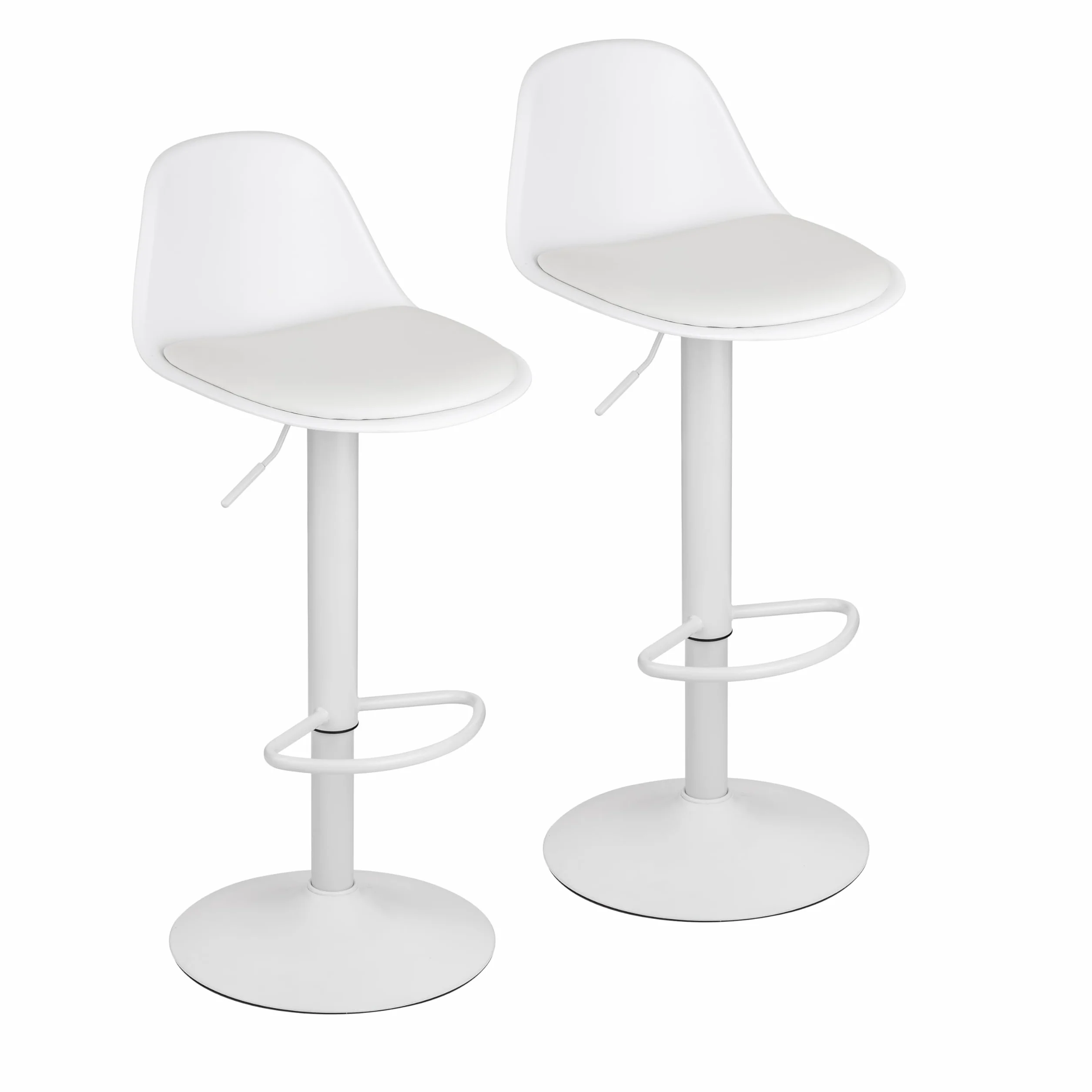 Baroni Home Taburetes de Bar Giratorio Altura Ajustable con Respaldo y Reposapies Blanco 2 Unidades 39x44x82-104 cm